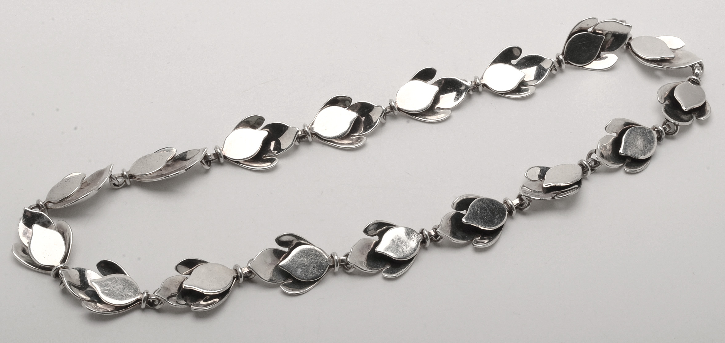 Vintage Modern Mexican Sterling Silver Foliate Link Necklace