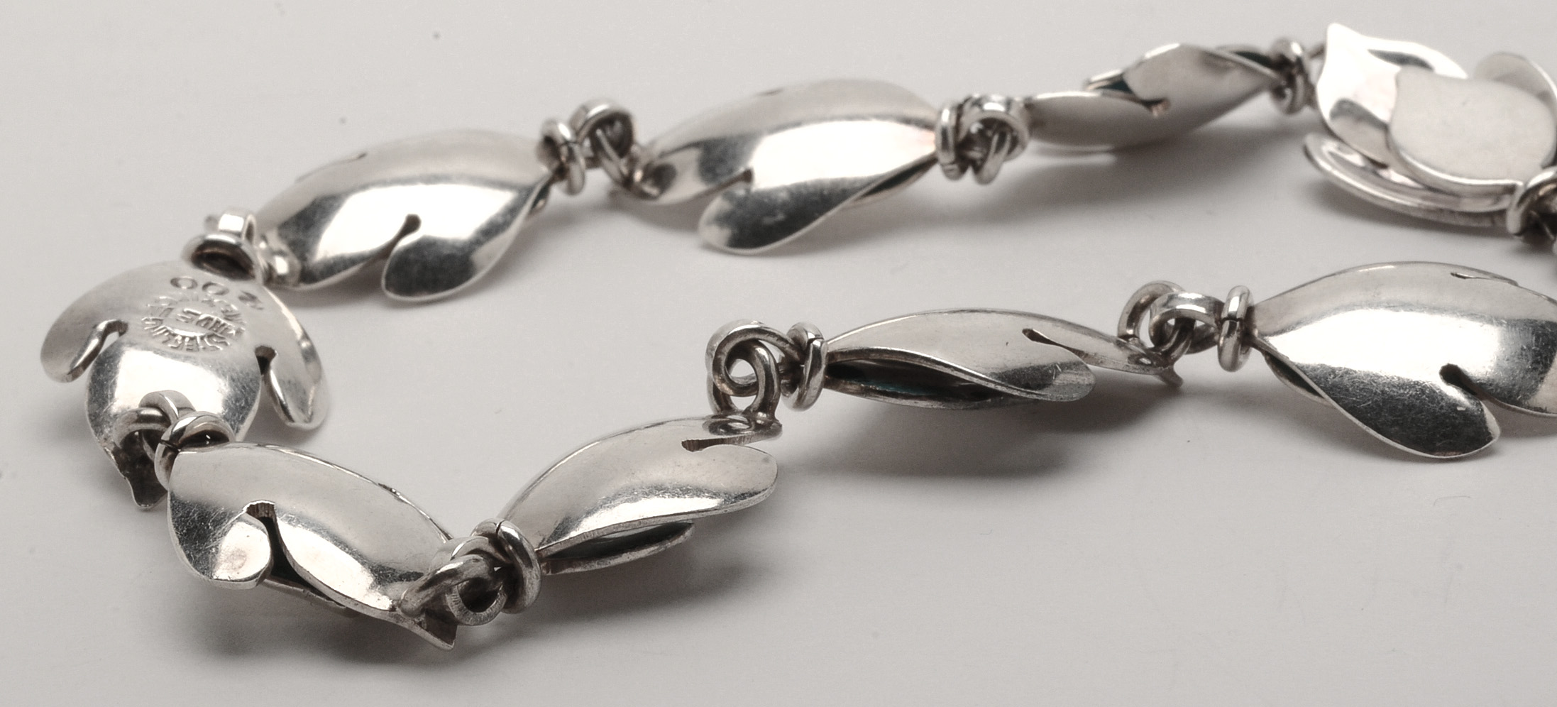 Vintage Modern Mexican Sterling Silver Foliate Link Necklace