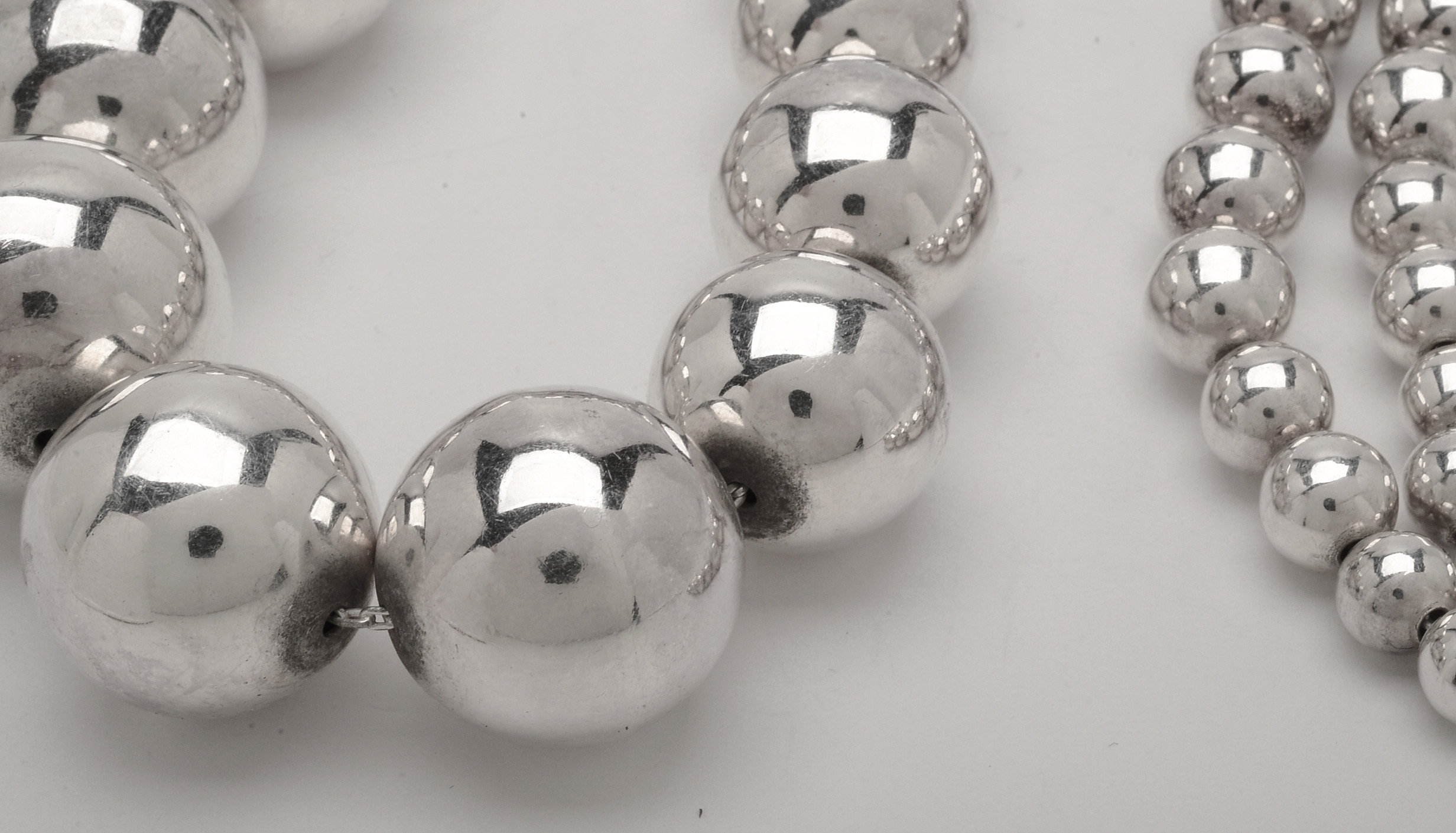 Vintage Sterling Silver Graduated Ball Bead Necklace