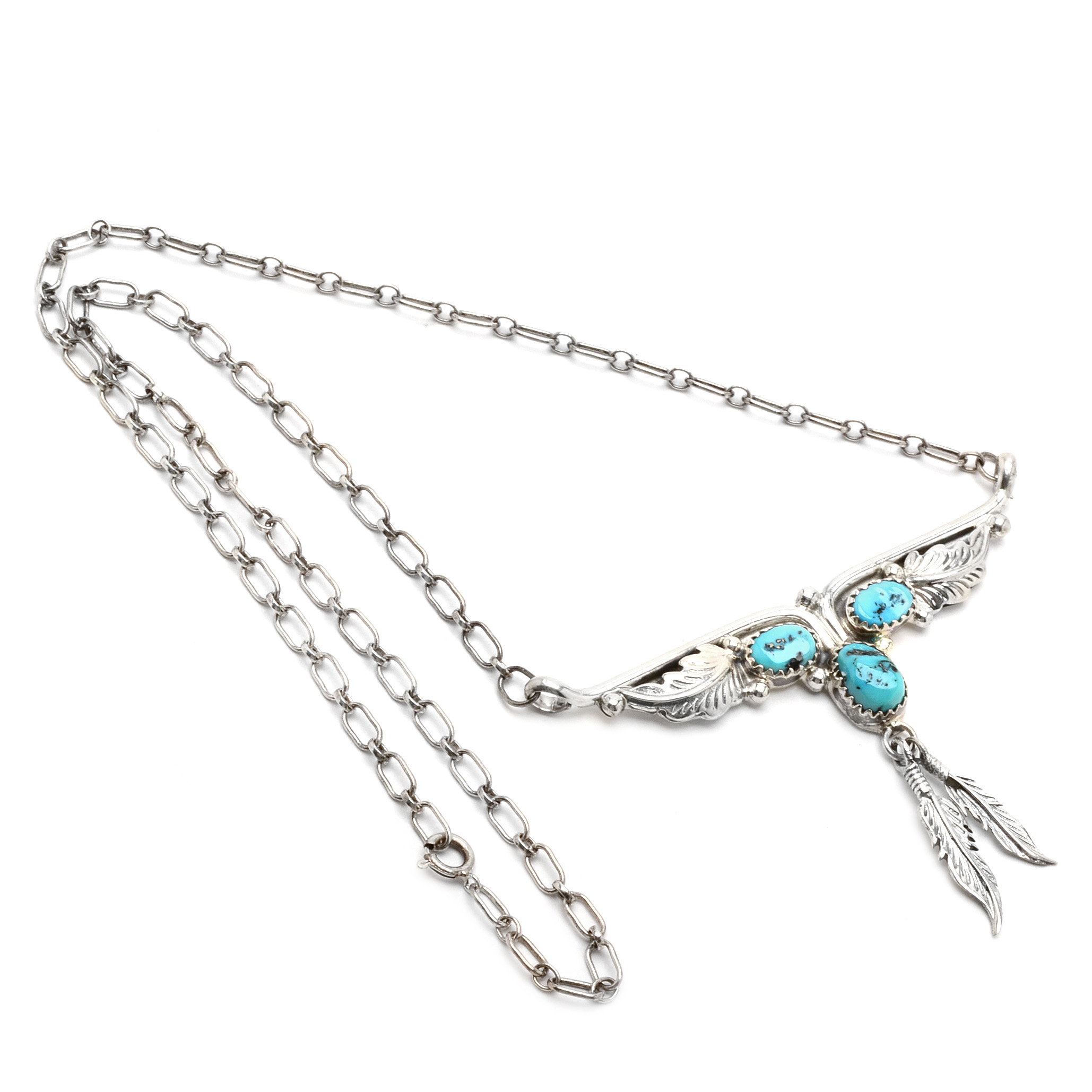 RB Signed Native American Navajo Sterling and Turquoise Necklace