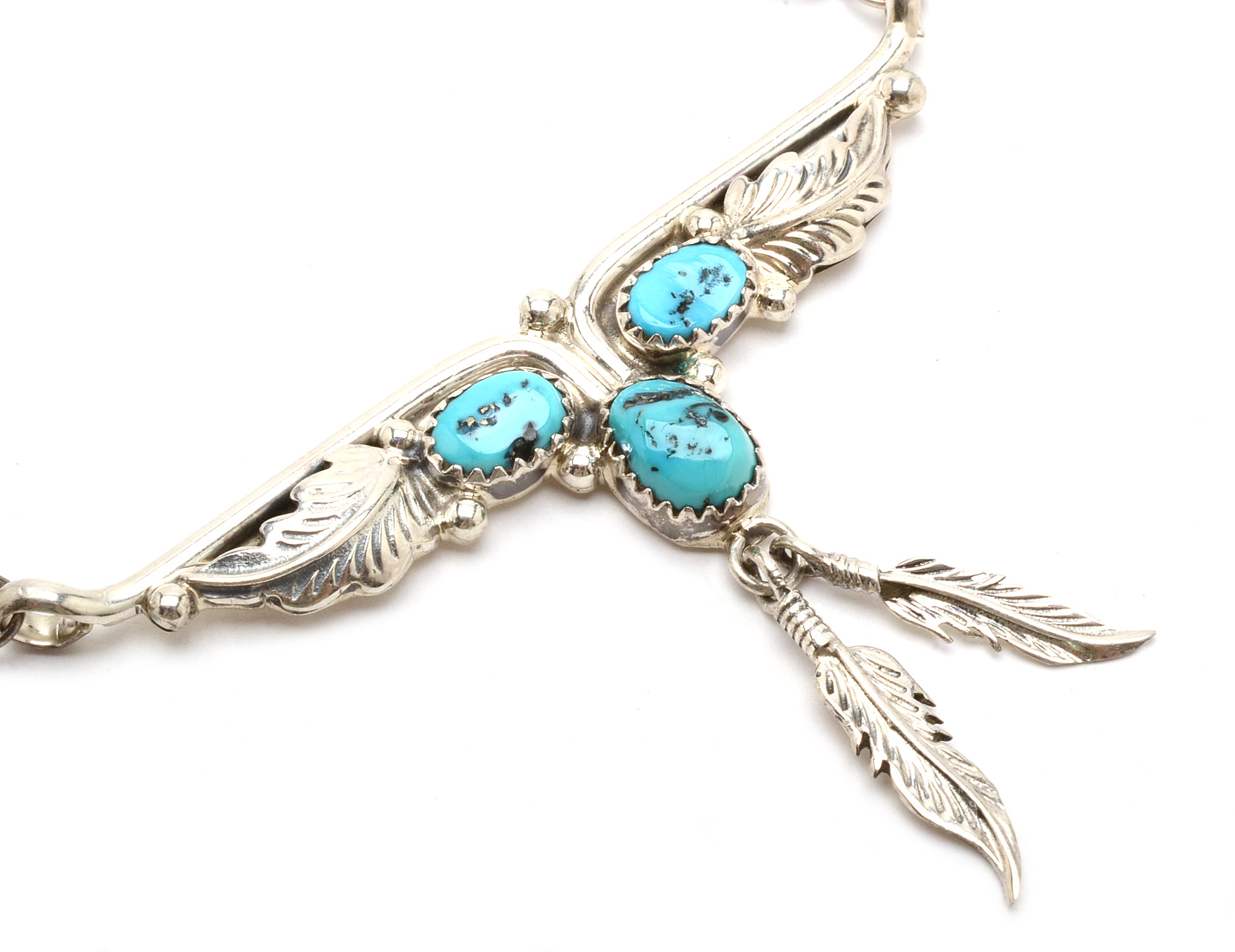 RB Signed Native American Navajo Sterling and Turquoise Necklace