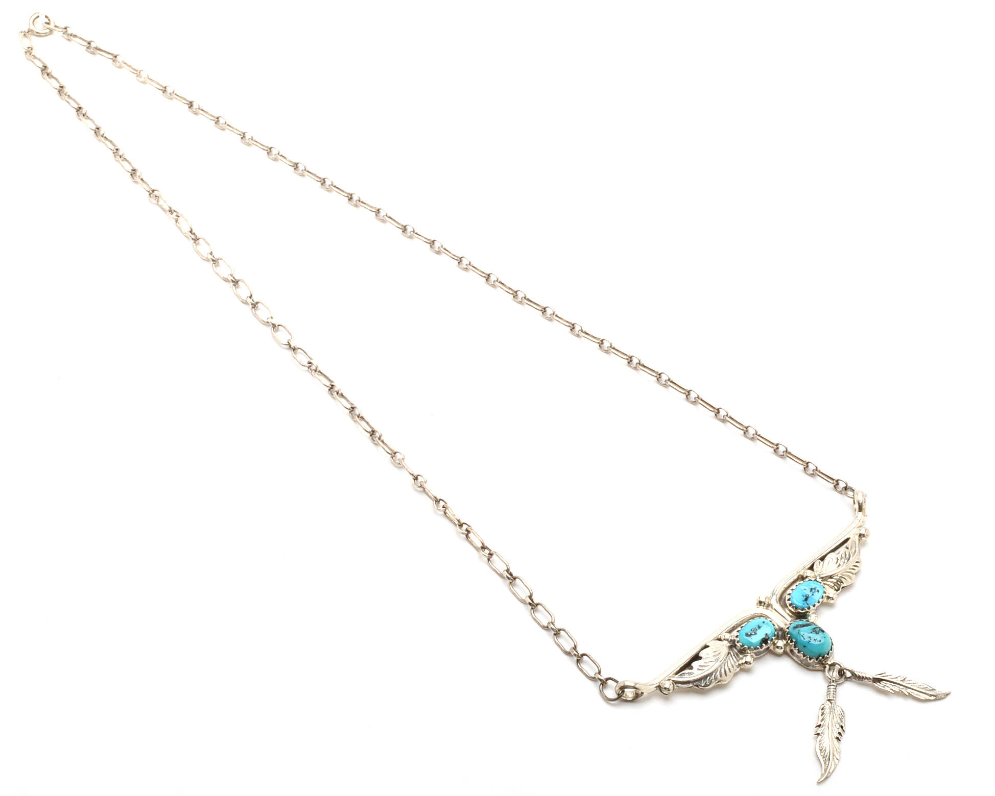 RB Signed Native American Navajo Sterling and Turquoise Necklace