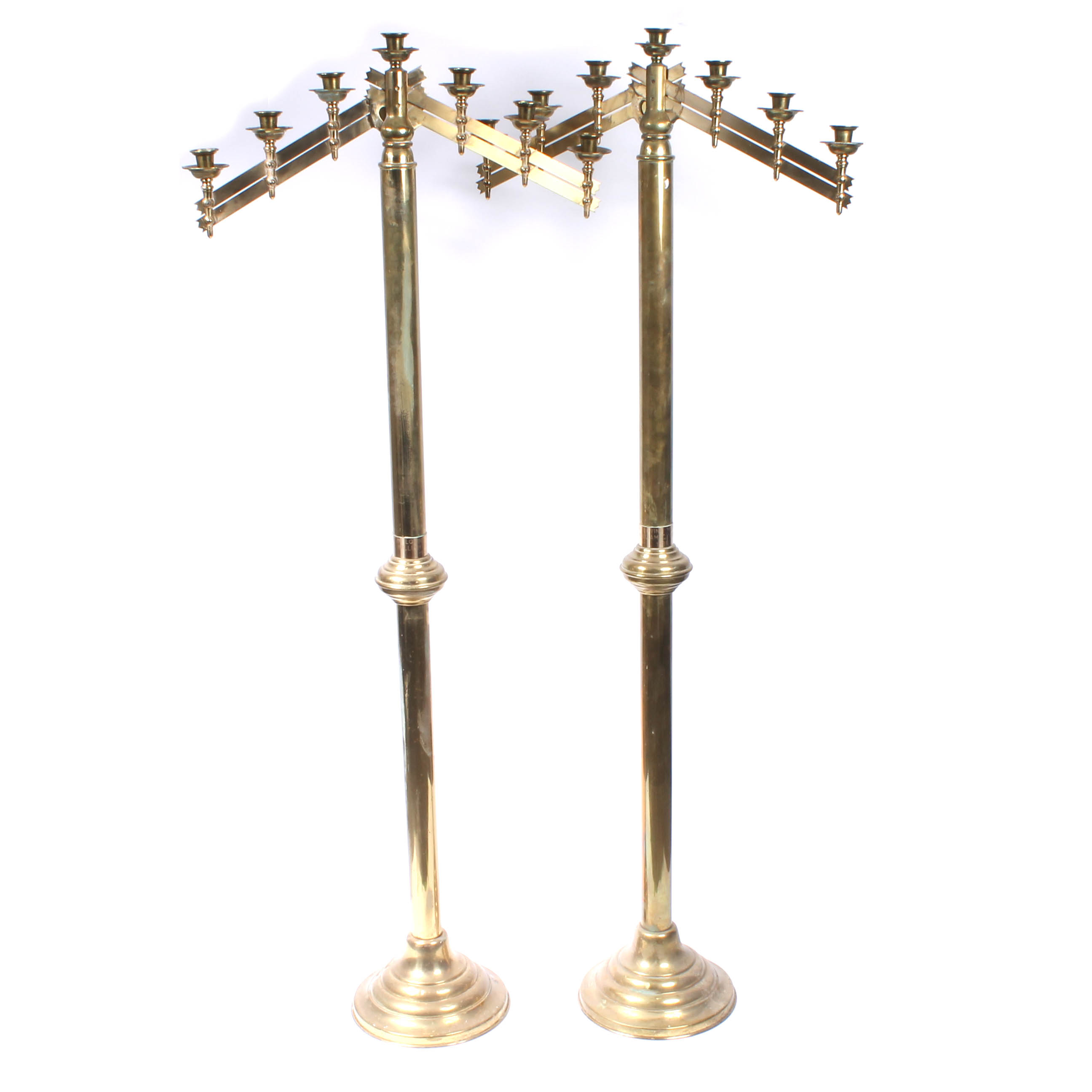 Pair of Large Brass Candleholders with Adjustable Tops