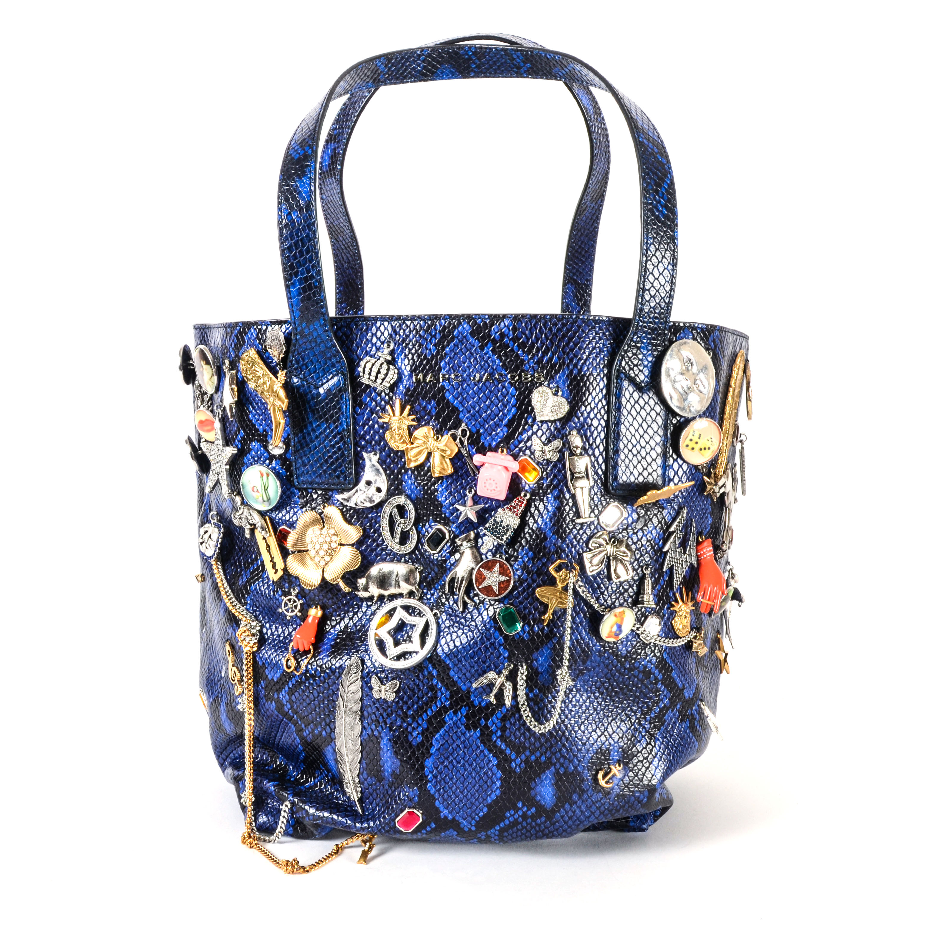 Marc Jacobs Wingman Cobalt Snakeskin Finished Leather Tote