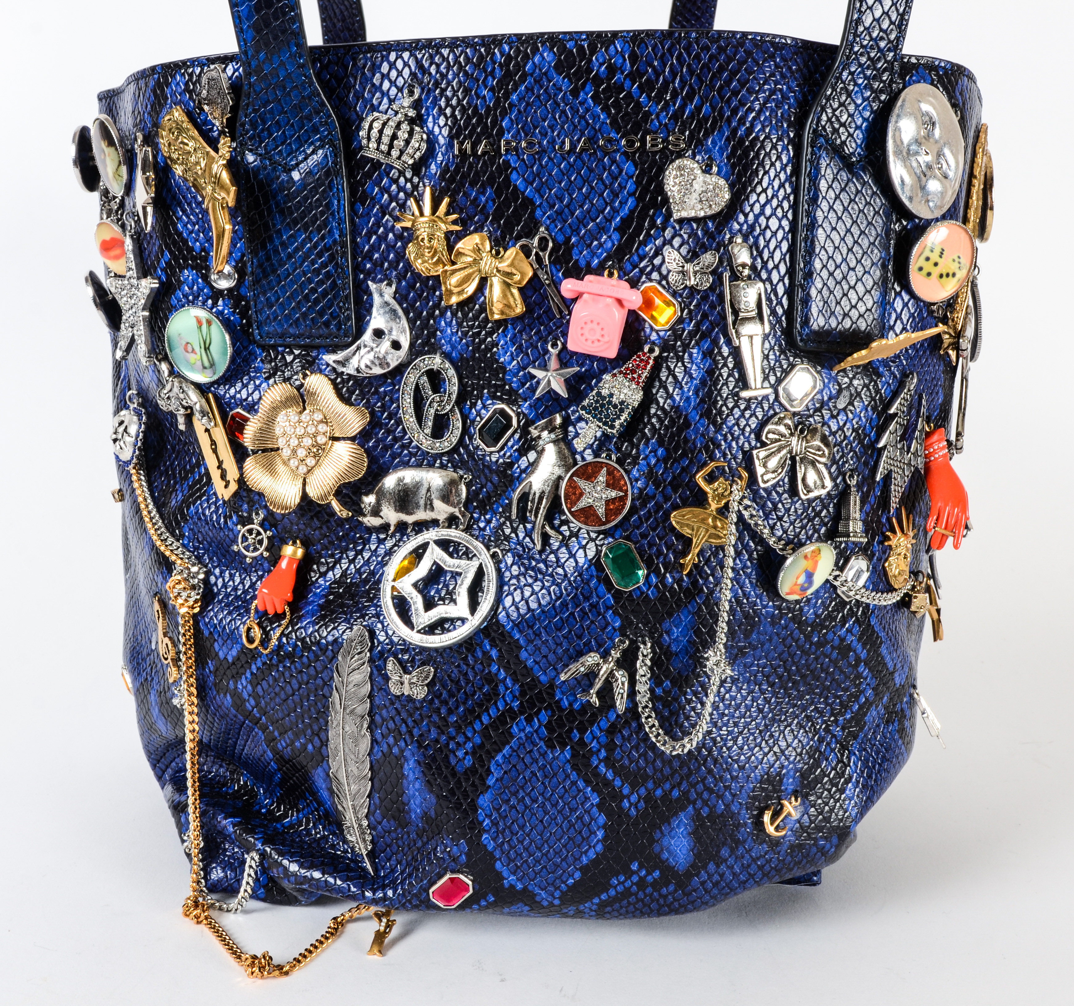 Marc Jacobs Wingman Cobalt Snakeskin Finished Leather Tote