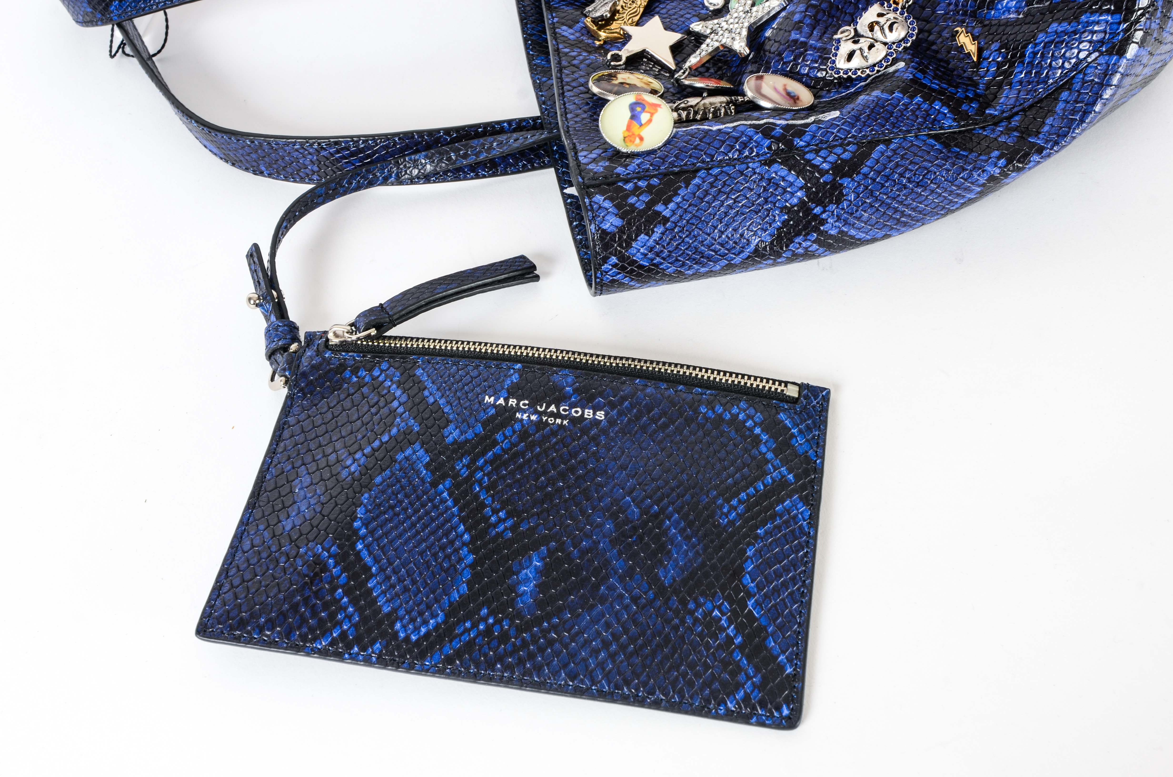 Marc Jacobs Wingman Cobalt Snakeskin Finished Leather Tote