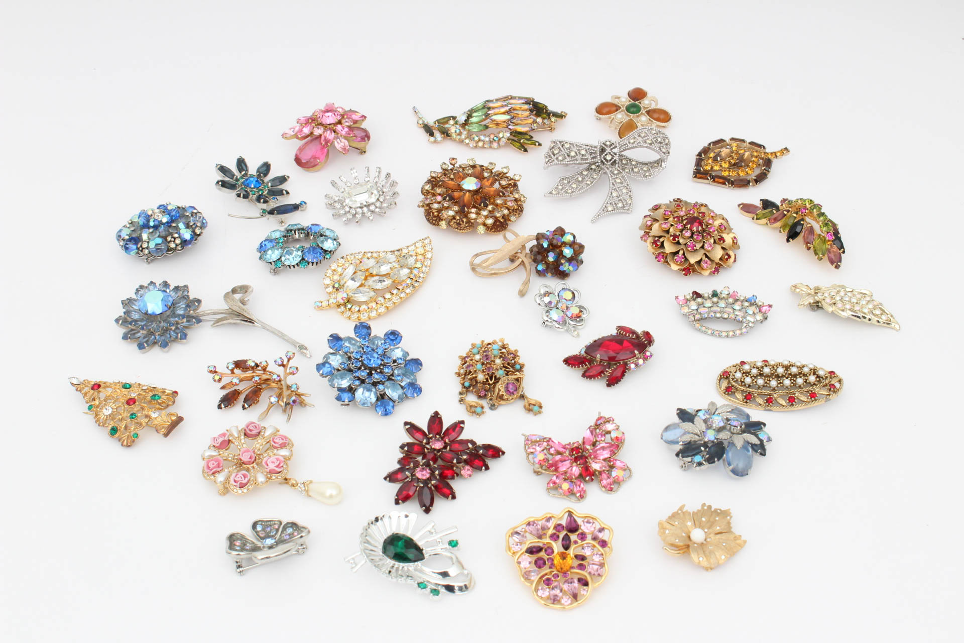 Sizable Collection of Vintage Rhinestone Brooches Featuring Weiss, Nolan Miller and More
