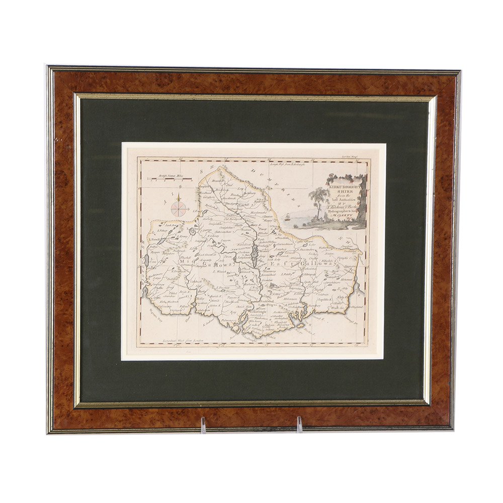 Hand-Colored Etching Map of Kirkcudbright Shire