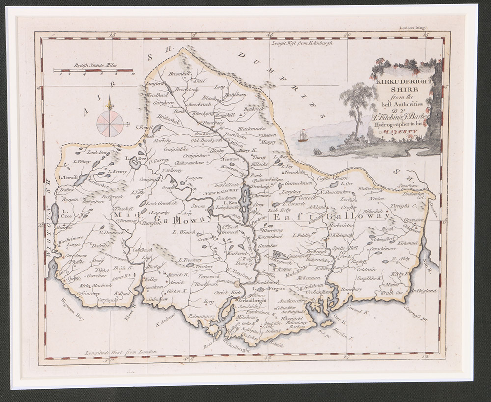Hand-Colored Etching Map of Kirkcudbright Shire