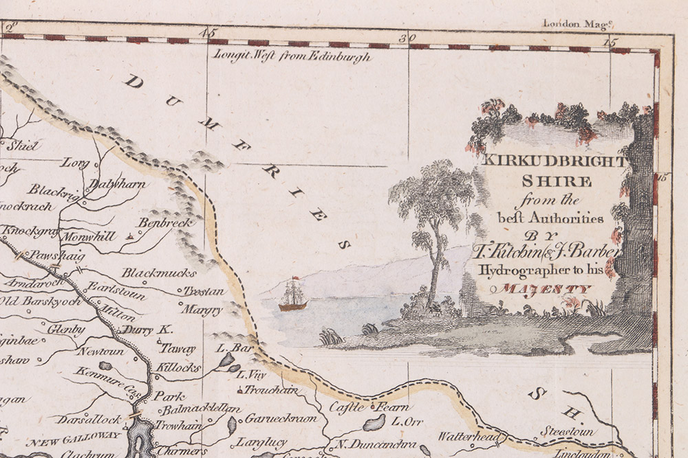 Hand-Colored Etching Map of Kirkcudbright Shire