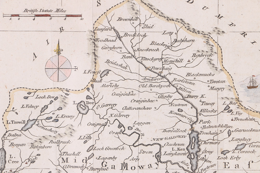 Hand-Colored Etching Map of Kirkcudbright Shire
