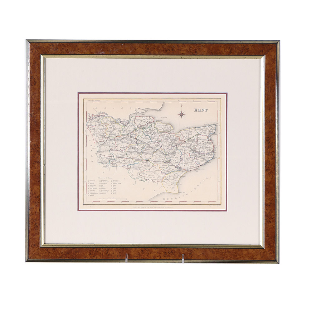 Hand-Colored Etching Map of Kent