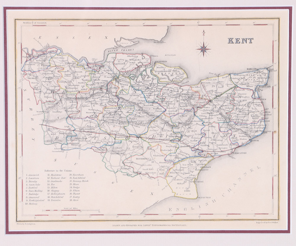 Hand-Colored Etching Map of Kent