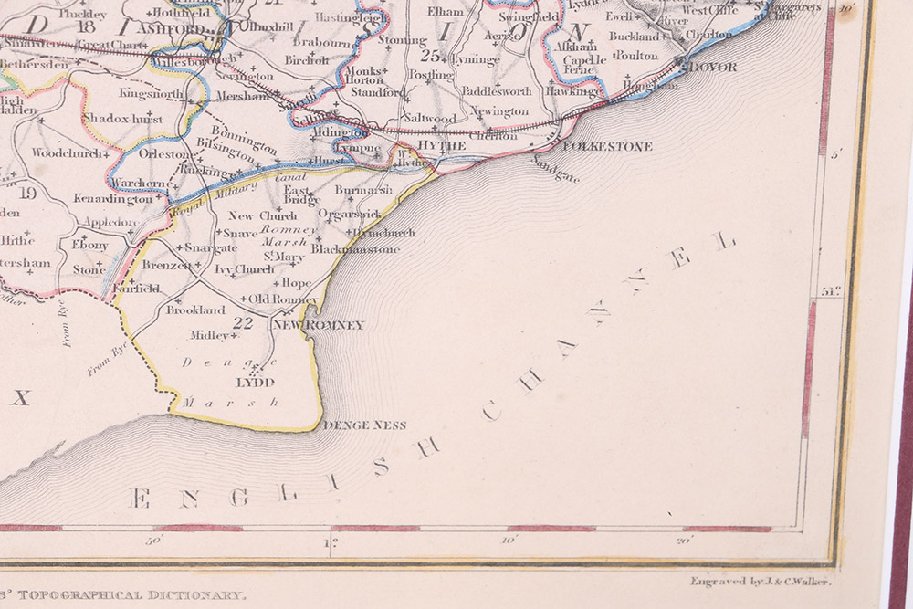 Hand-Colored Etching Map of Kent