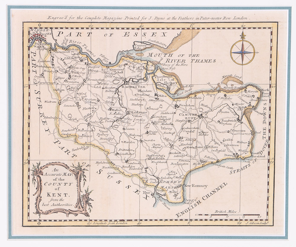 Hand-Colored Etching Map of Kent