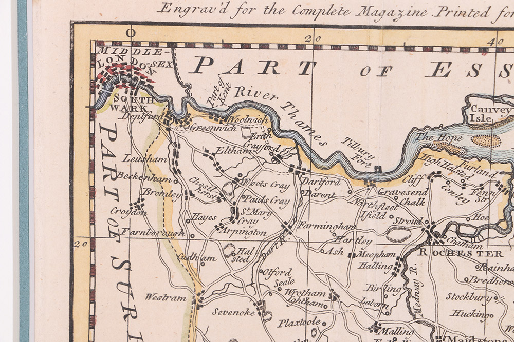 Hand-Colored Etching Map of Kent