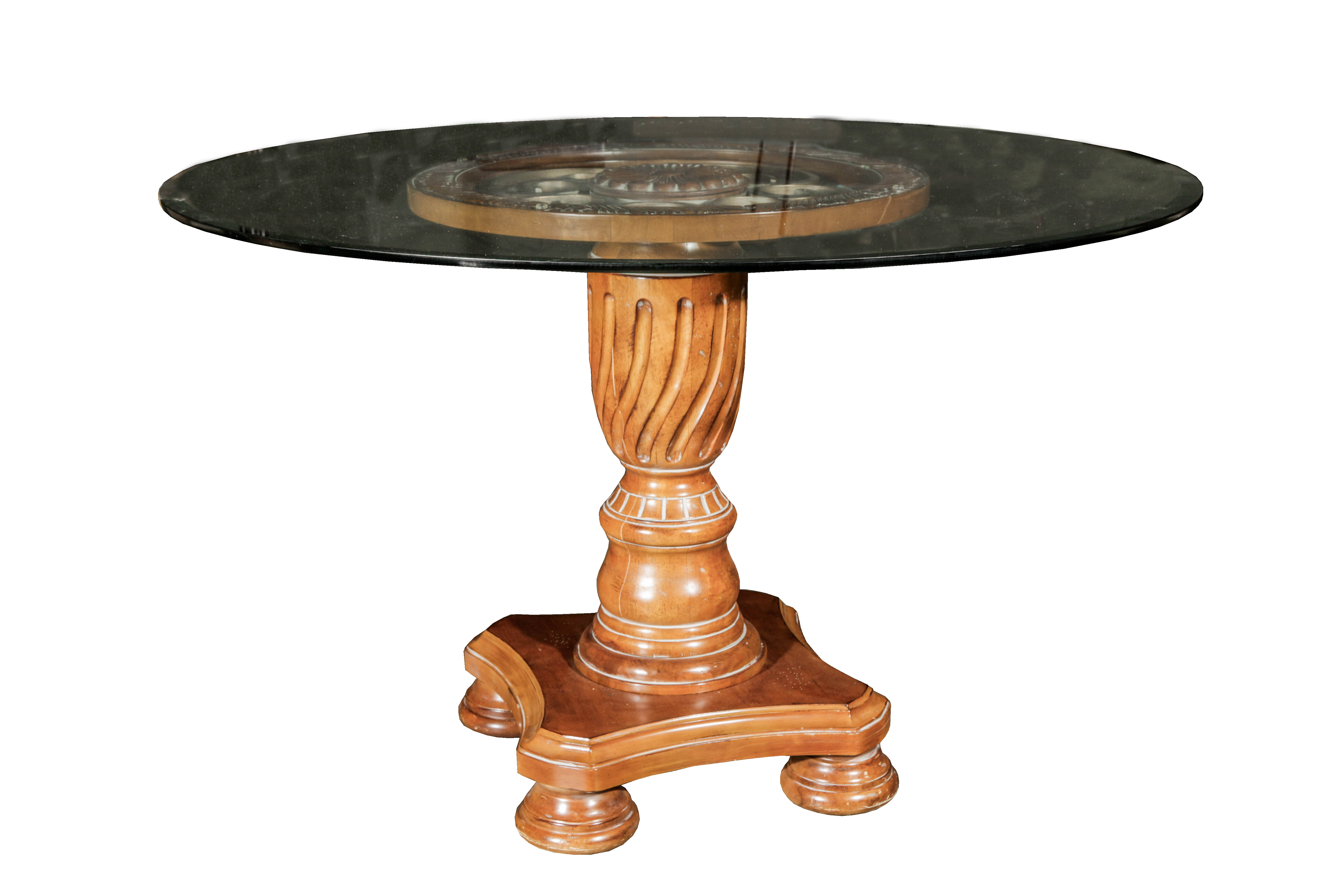 Glass Top Pedestal Table and Fiddleback Chairs