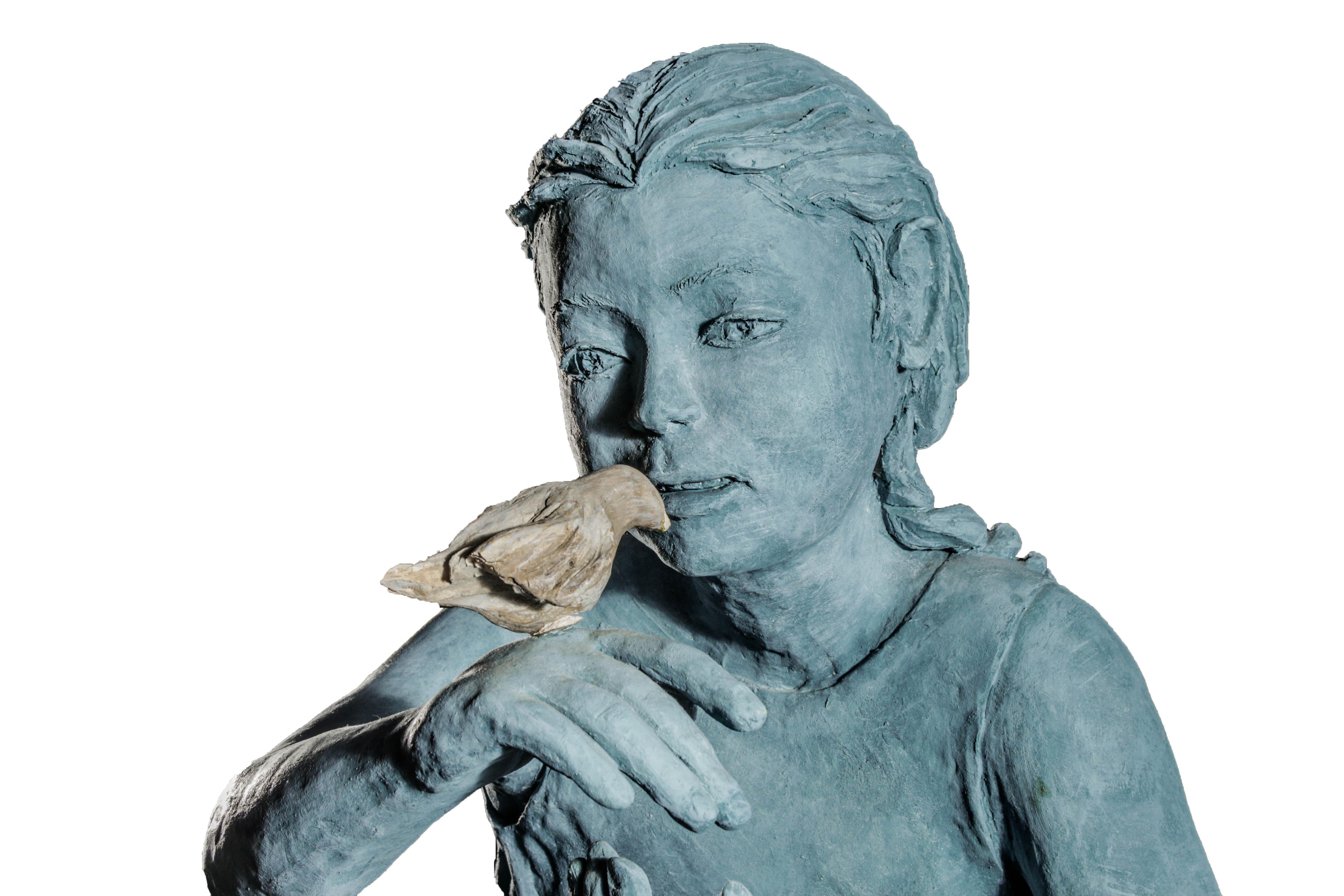 Kay Henkel Plaster and Metal Sculpture of Girl Sitting