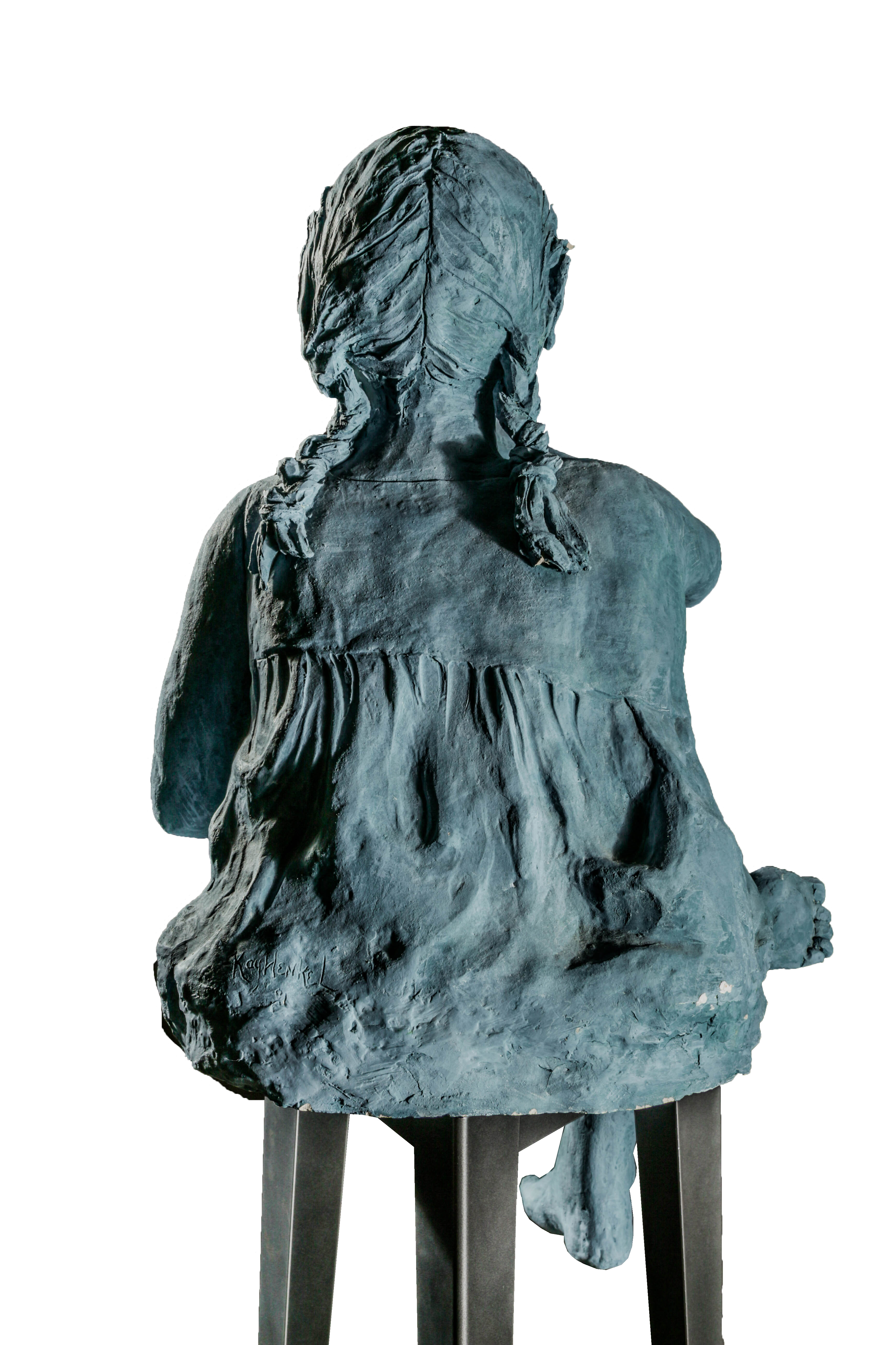 Kay Henkel Plaster and Metal Sculpture of Girl Sitting