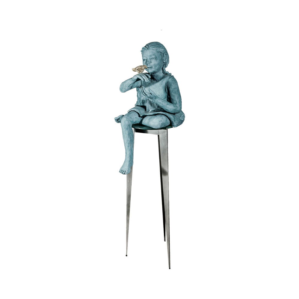 Kay Henkel Plaster and Metal Sculpture of Girl Sitting