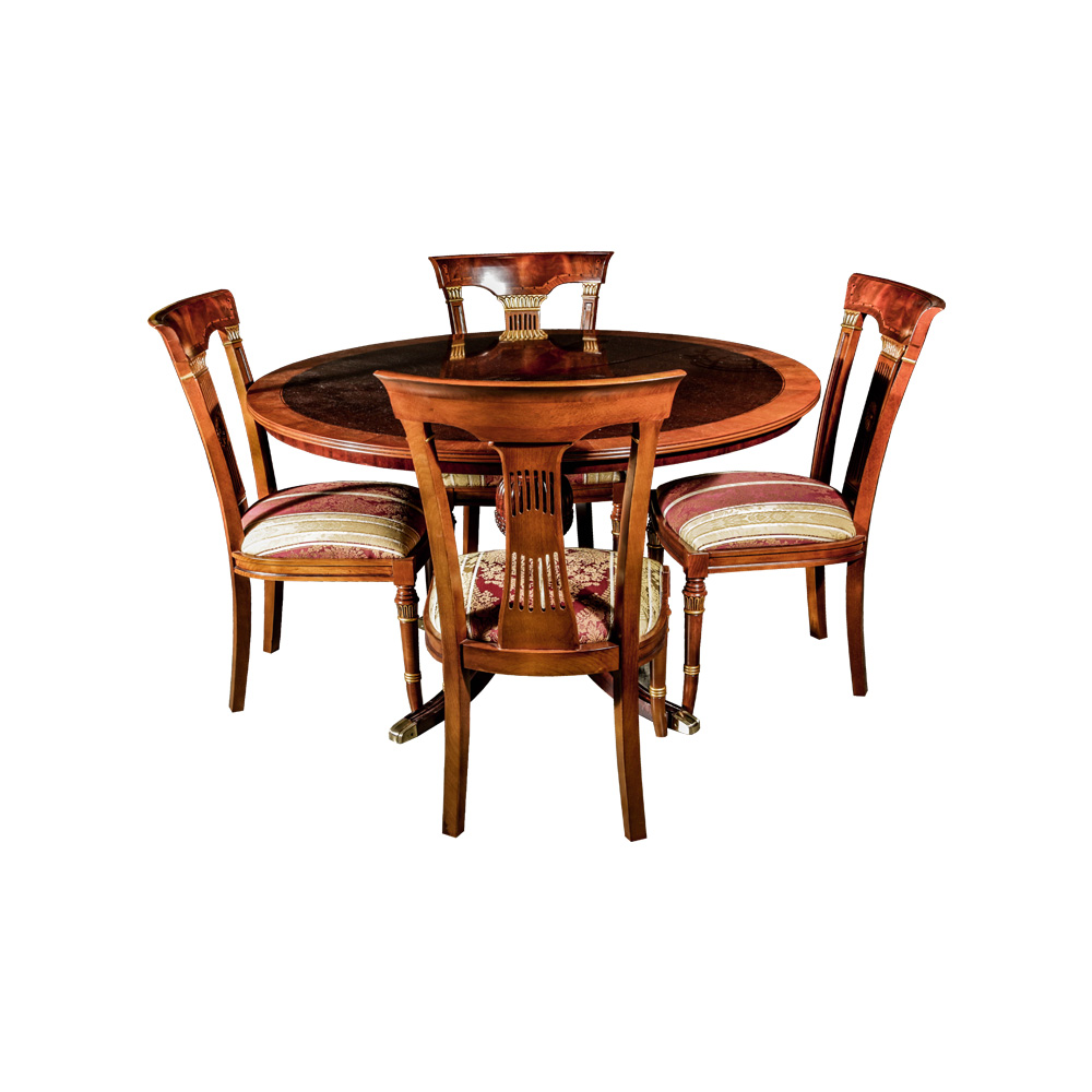 Mixed Wood Round Dining Table with Four Chairs