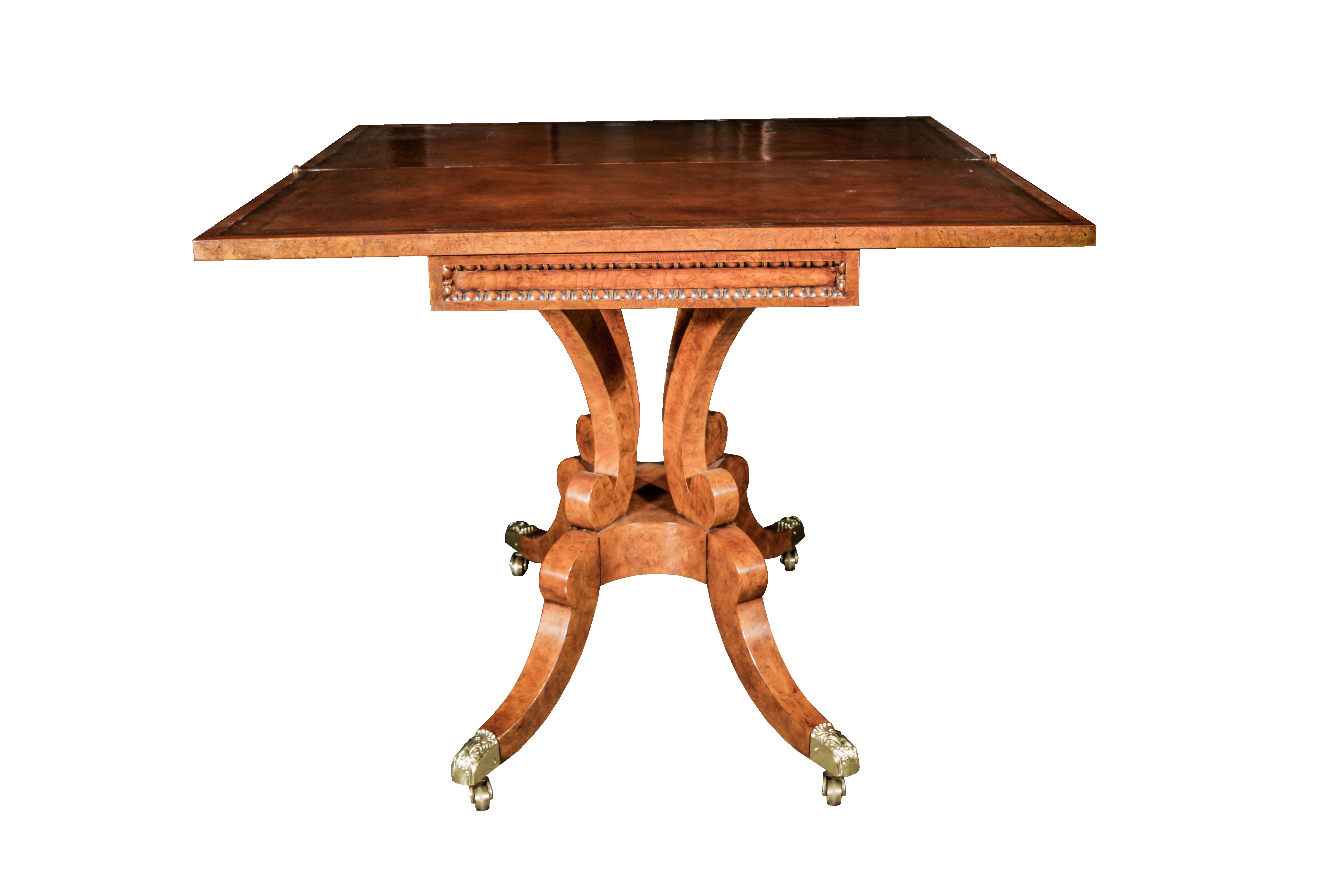 Flip Top Pedestal Game Table With Caster Wheels by Baker's Furniture