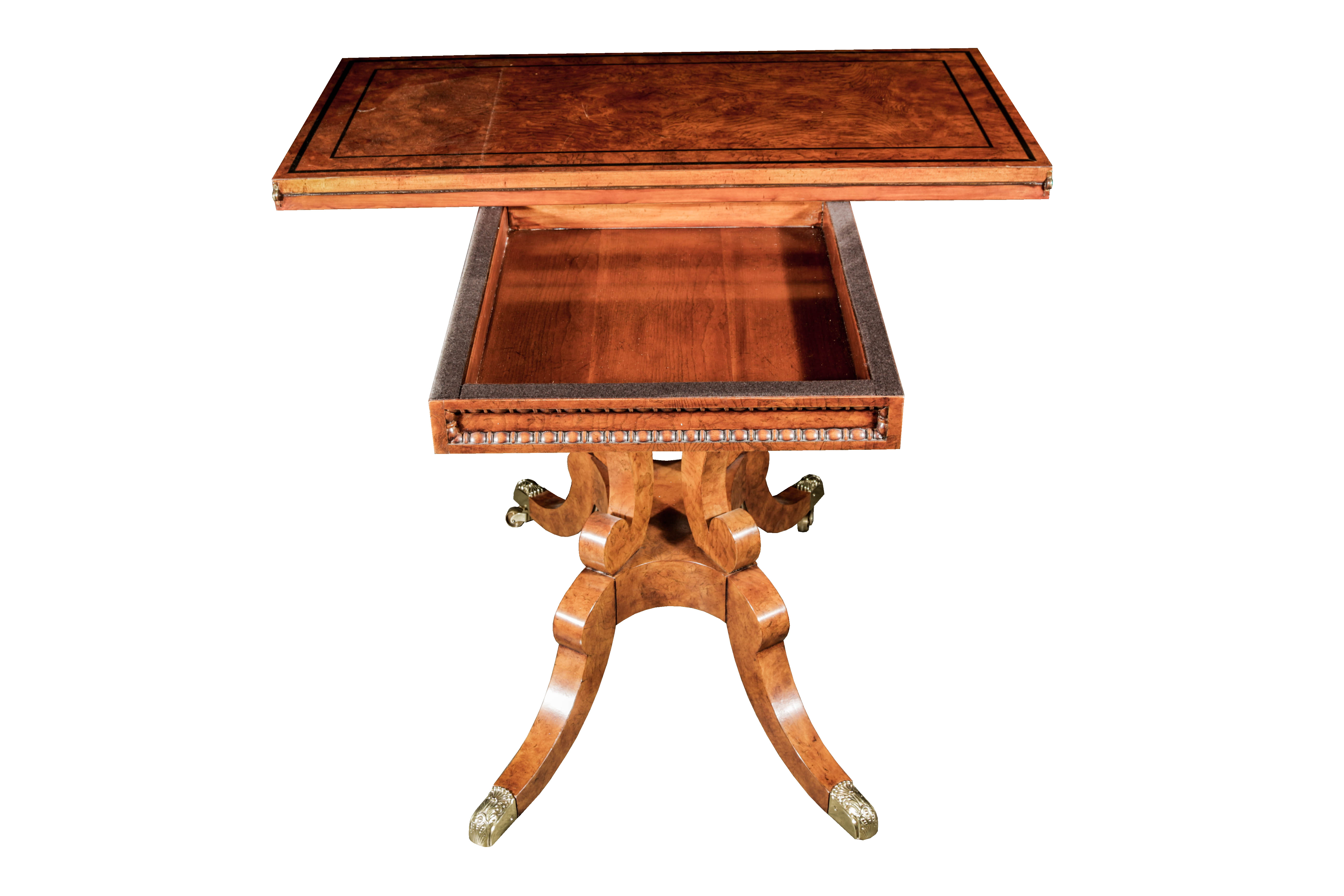 Flip Top Pedestal Game Table With Caster Wheels by Baker's Furniture