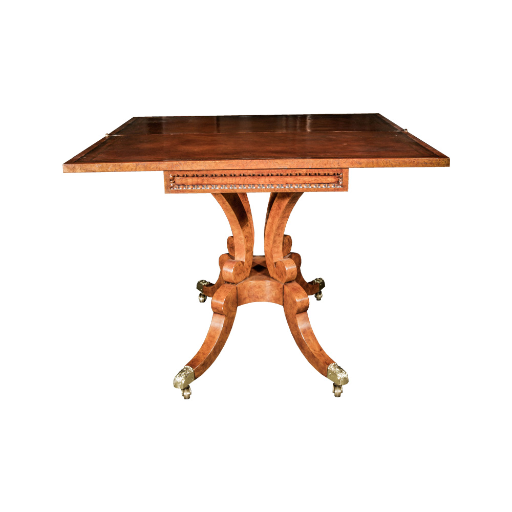 Flip Top Pedestal Game Table With Caster Wheels by Baker's Furniture