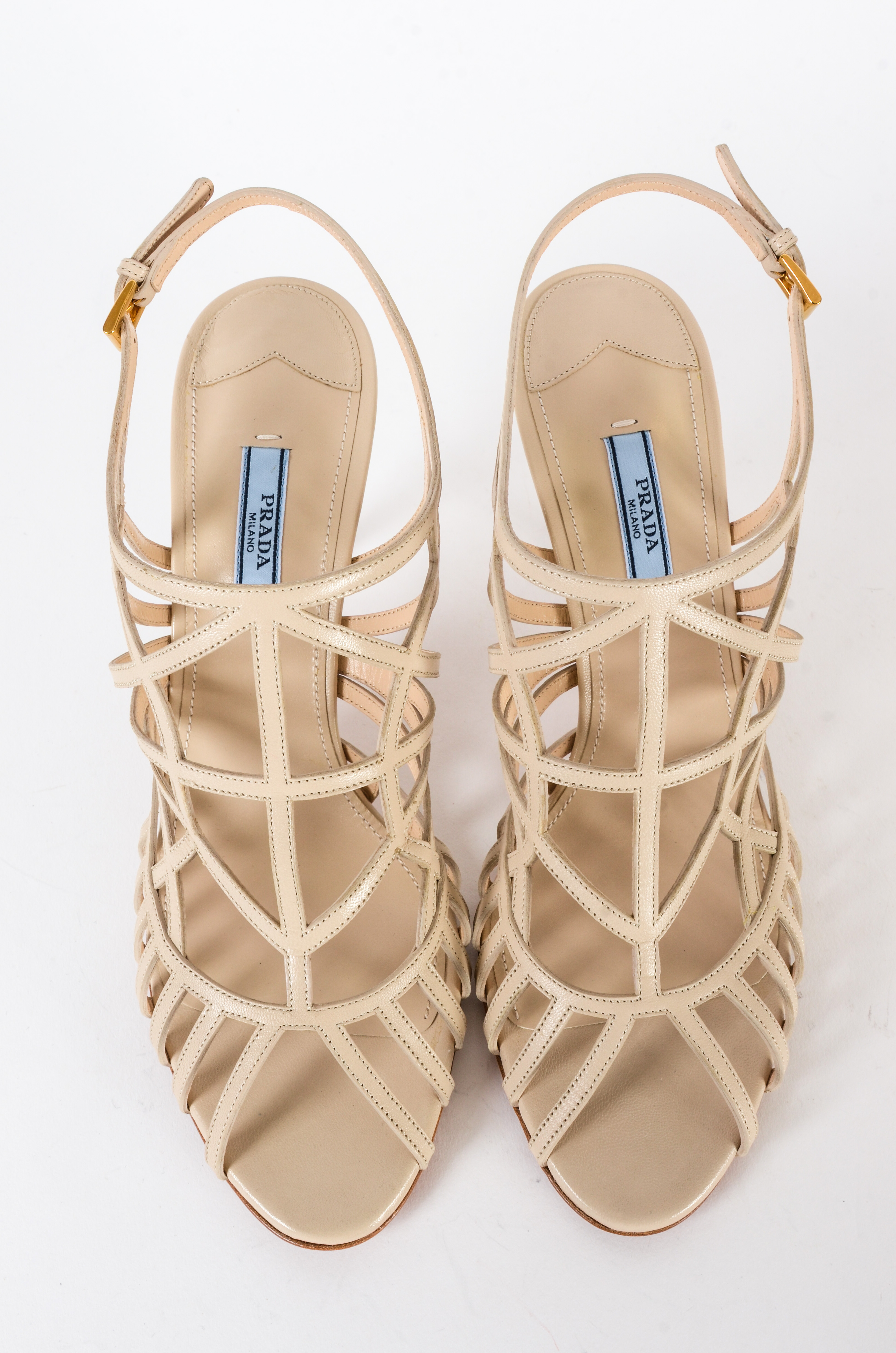 Prada Strappy Tan Leather Heels