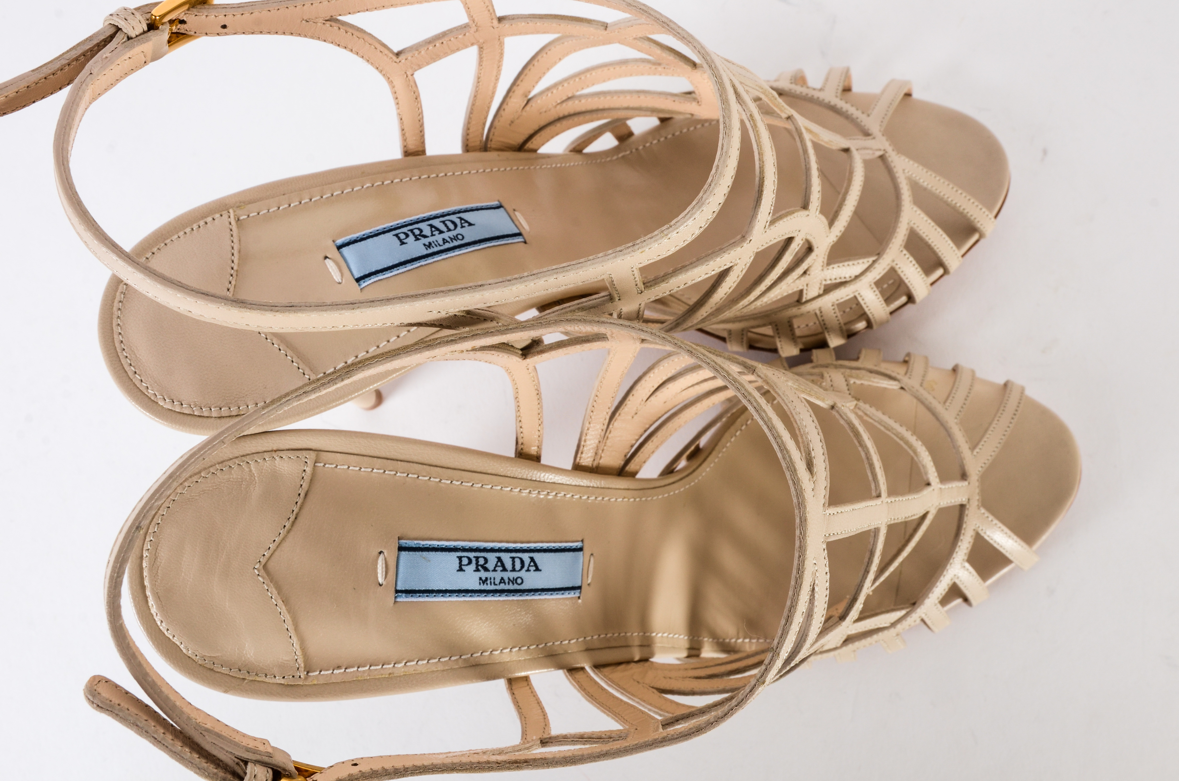 Prada Strappy Tan Leather Heels