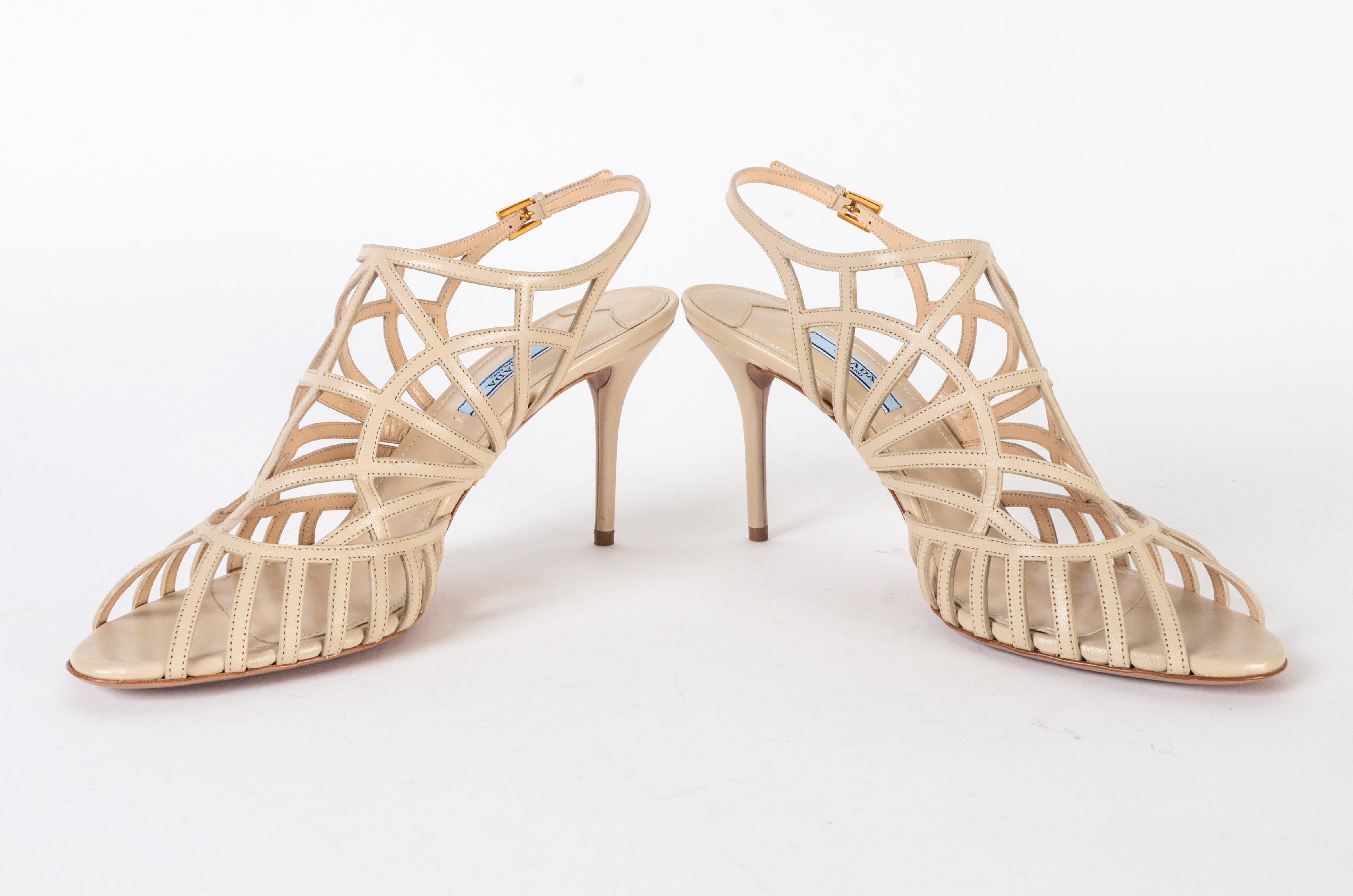 Prada Strappy Tan Leather Heels