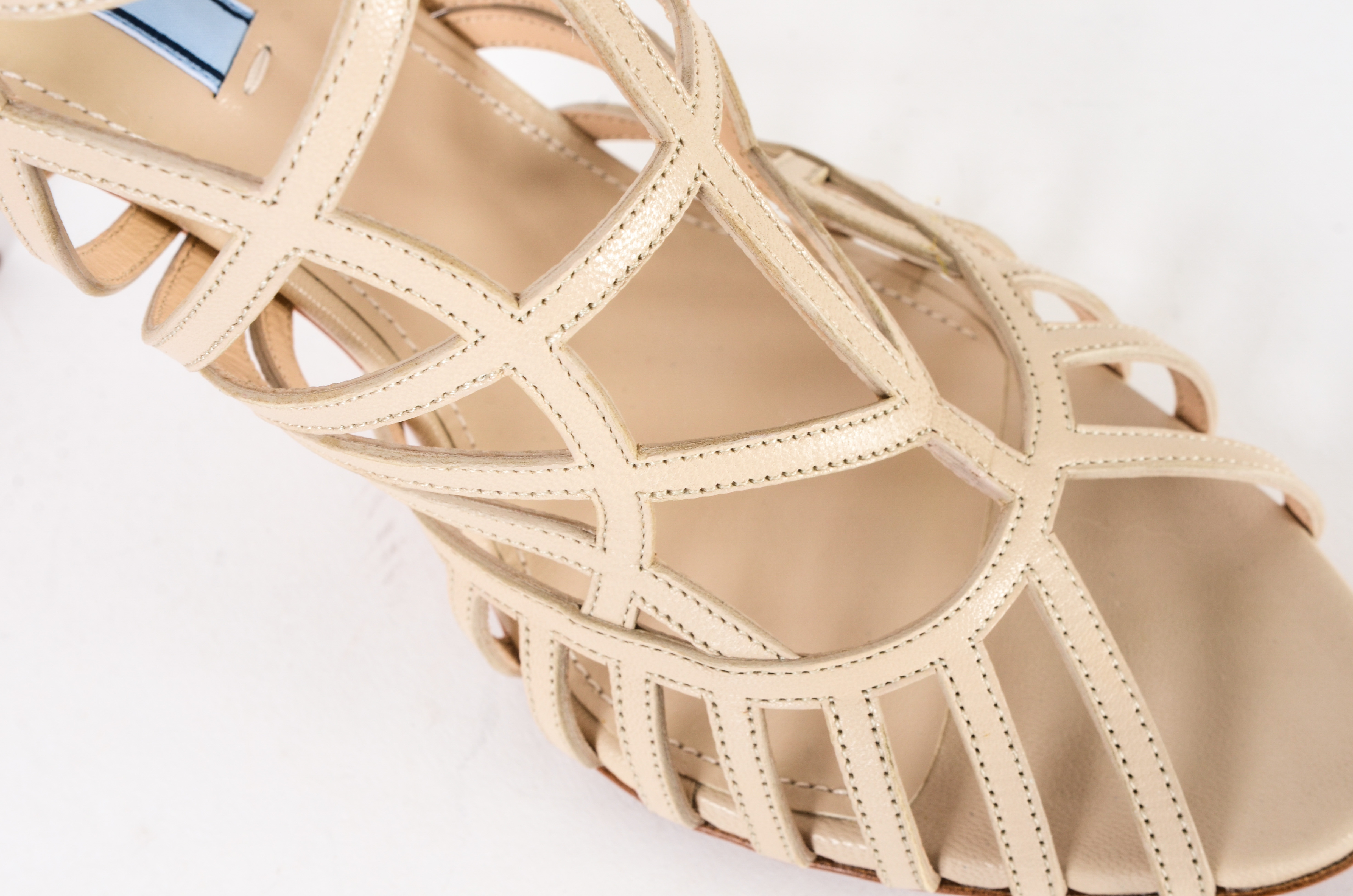 Prada Strappy Tan Leather Heels