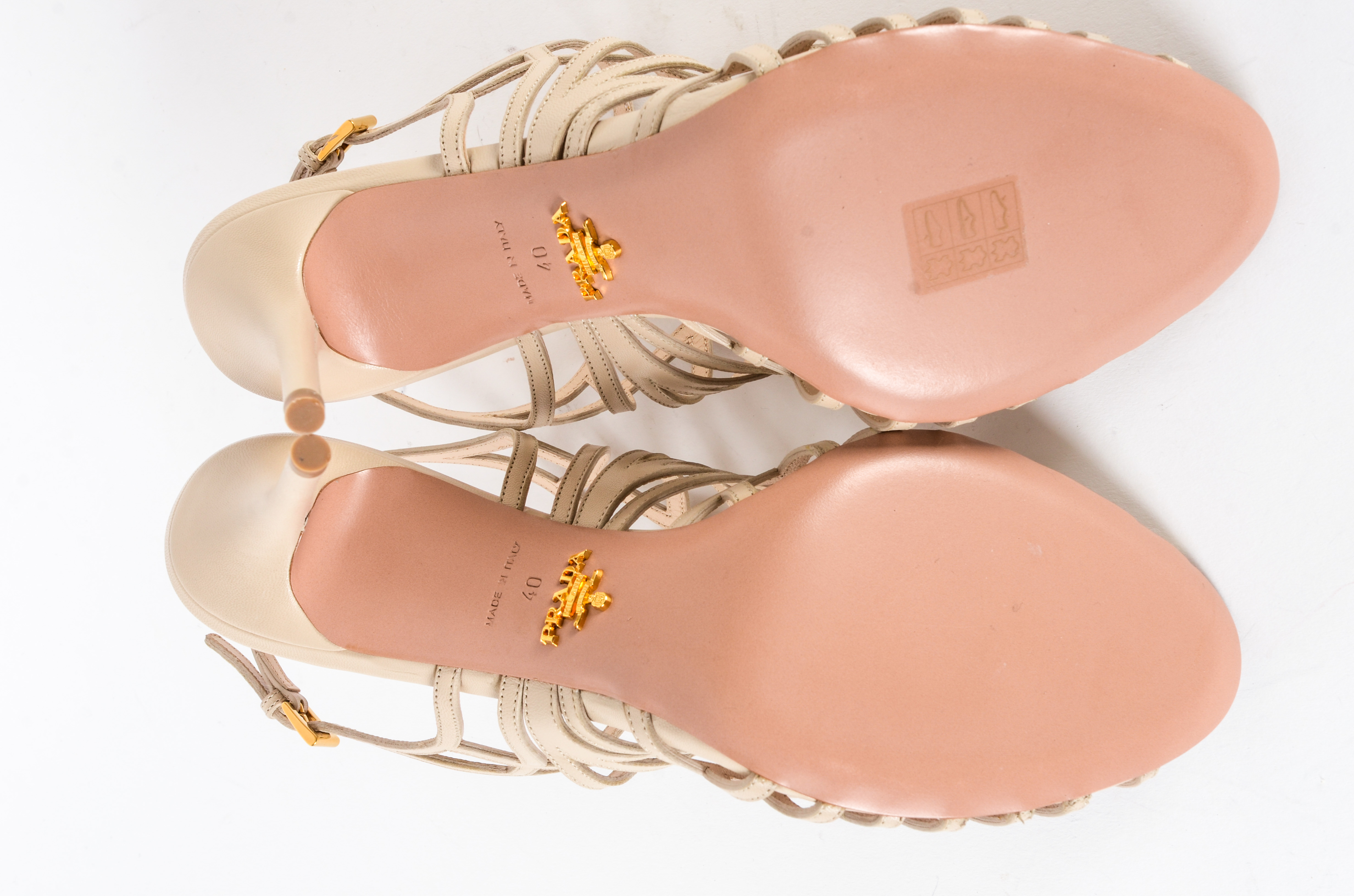 Prada Strappy Tan Leather Heels