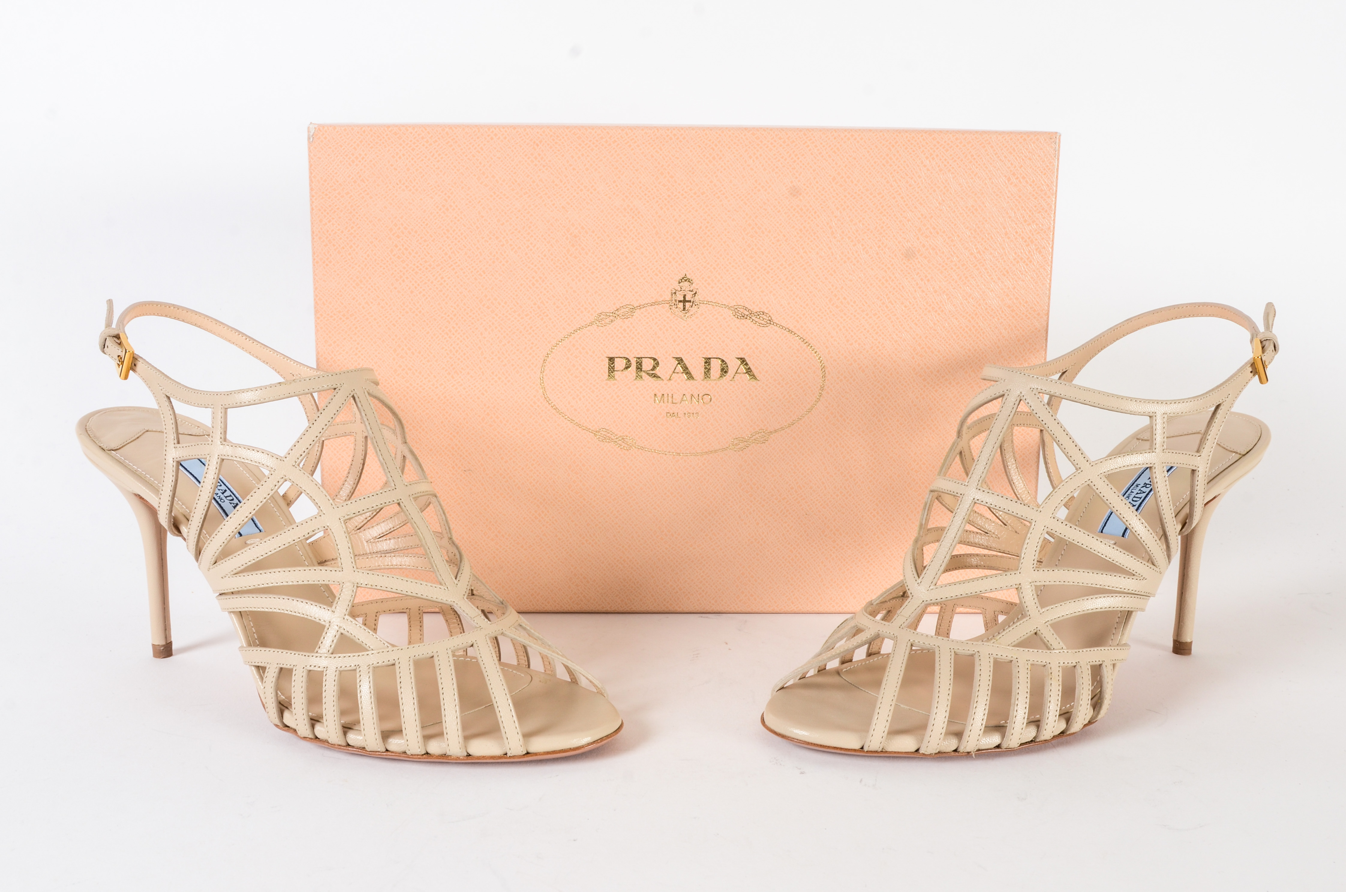 Prada Strappy Tan Leather Heels