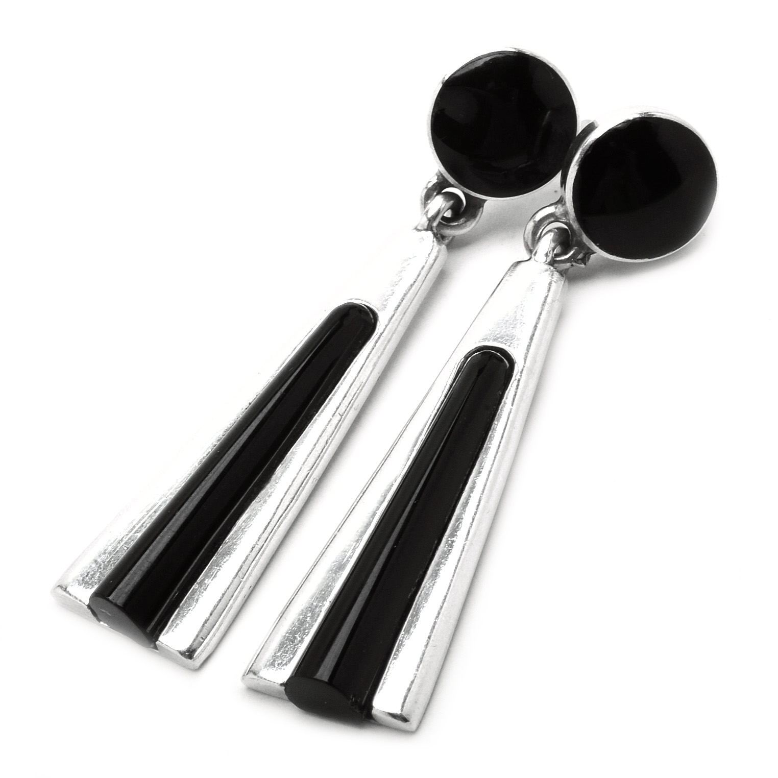 Vintage Taxco Mexico 950 Silver and Black Onyx Pierced Earrings