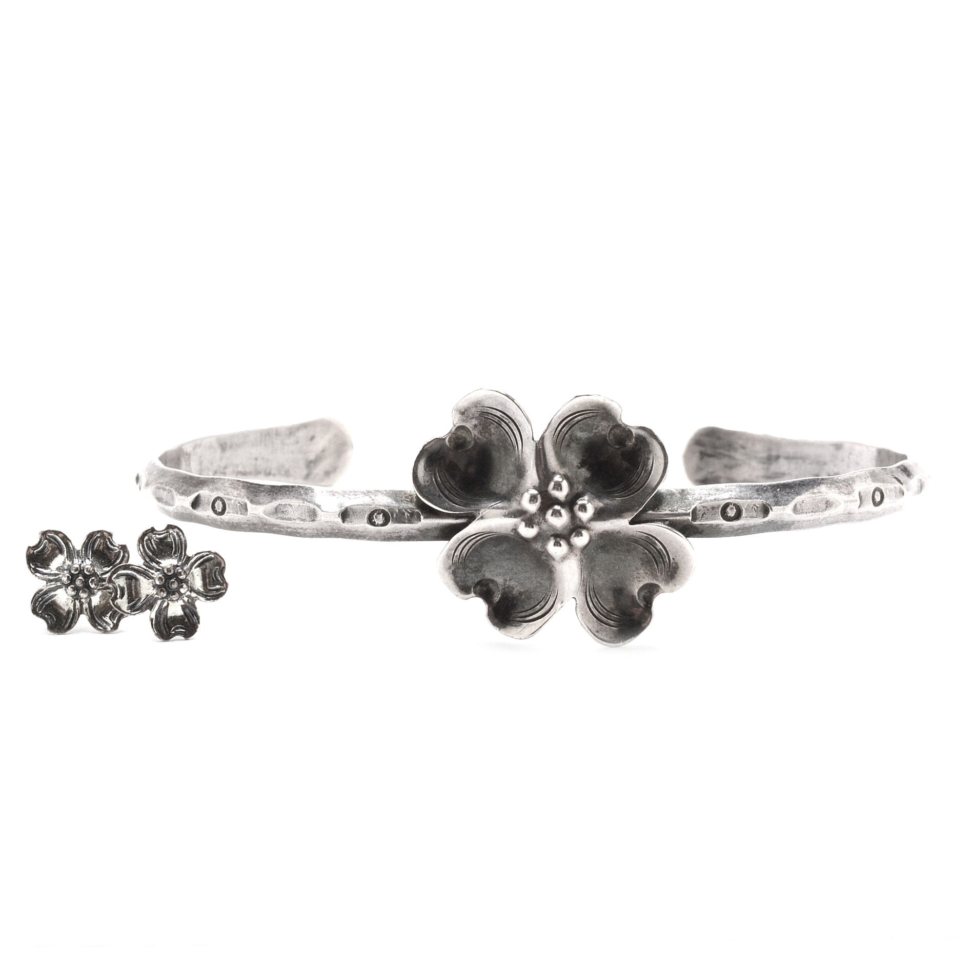 Handmade Sterling Silver Dogwood Flower Bracelet and Earrings
