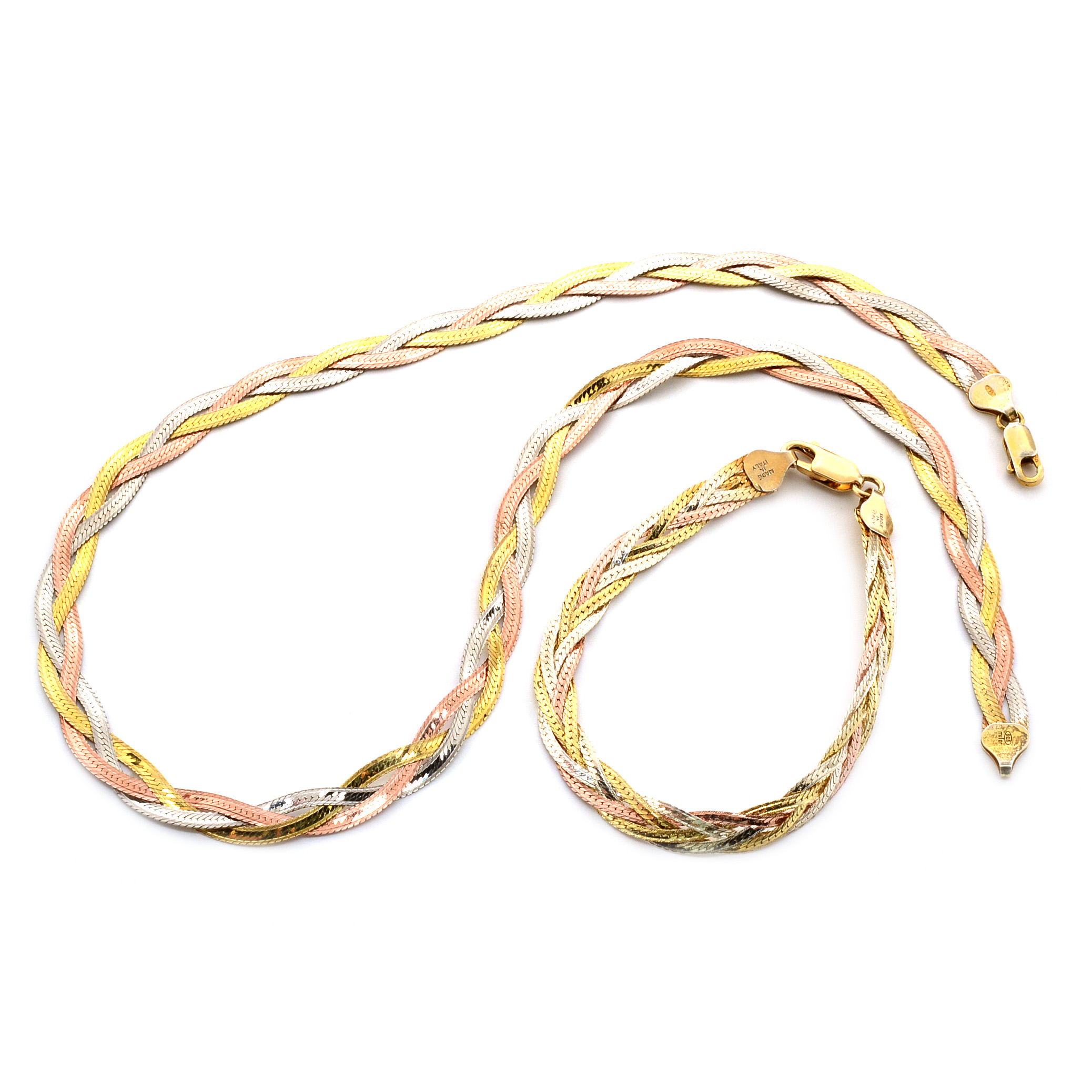 Milor Sterling Silver Tri-Tone Braided Bracelet and Necklace