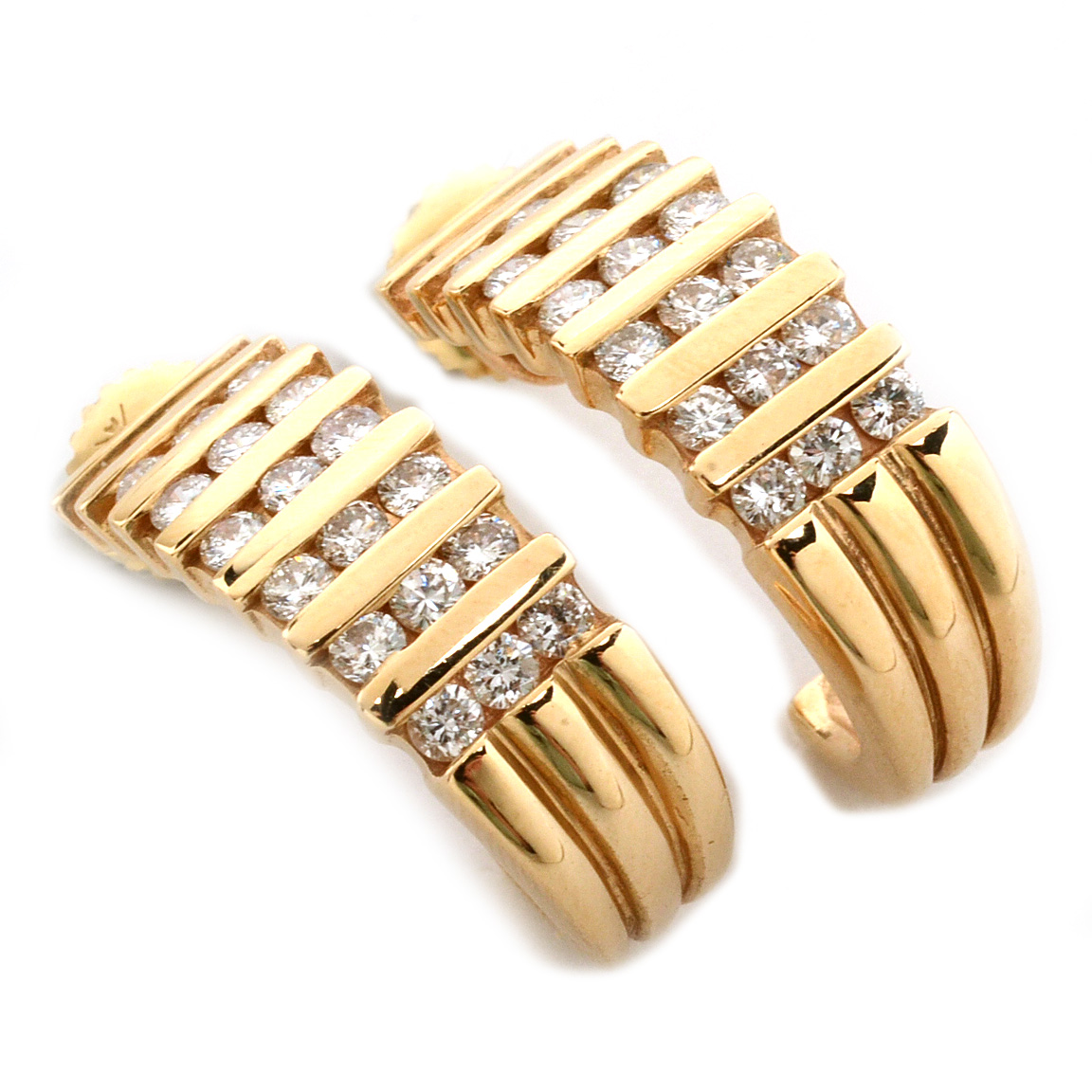 14K Yellow Gold Diamond Pierced Earrings