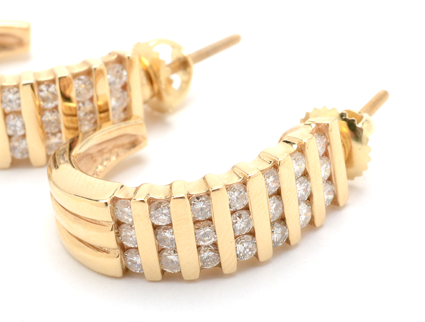 14K Yellow Gold Diamond Pierced Earrings