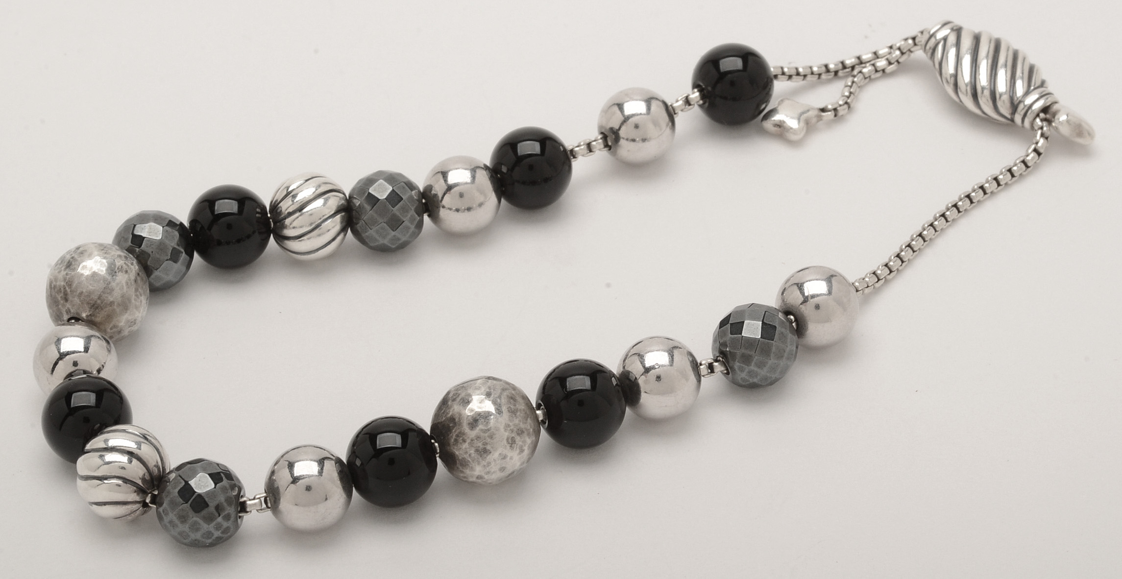 David Yurman Sterling Silver Hematite and Onyx Beaded Bracelet