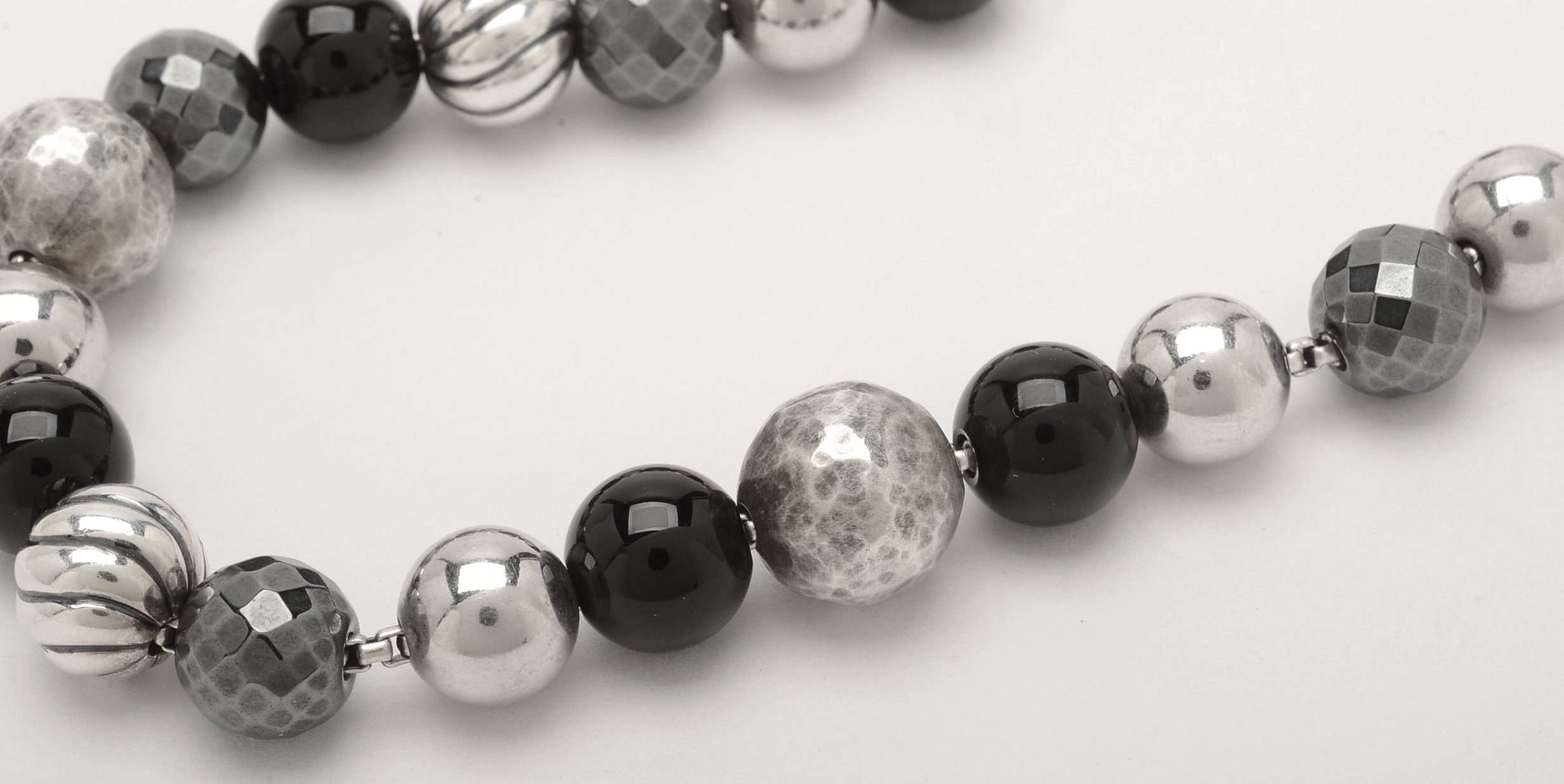 David Yurman Sterling Silver Hematite and Onyx Beaded Bracelet