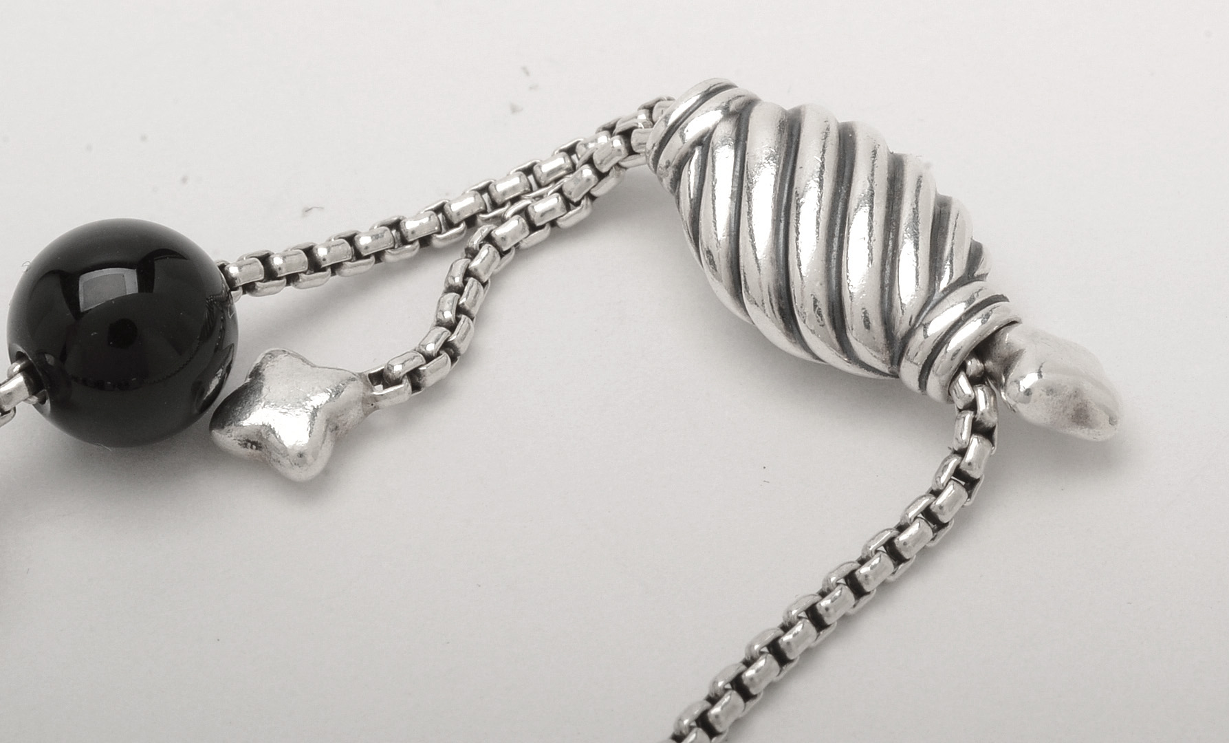 David Yurman Sterling Silver Hematite and Onyx Beaded Bracelet