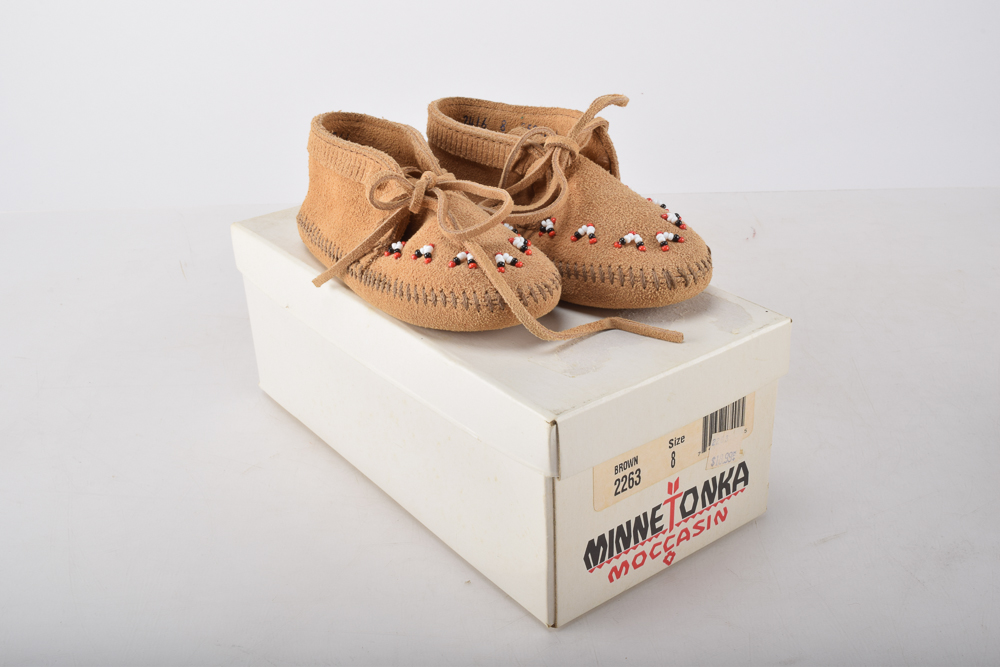 Vintage Minnetonka Toddlers' Shoes with Display Stand
