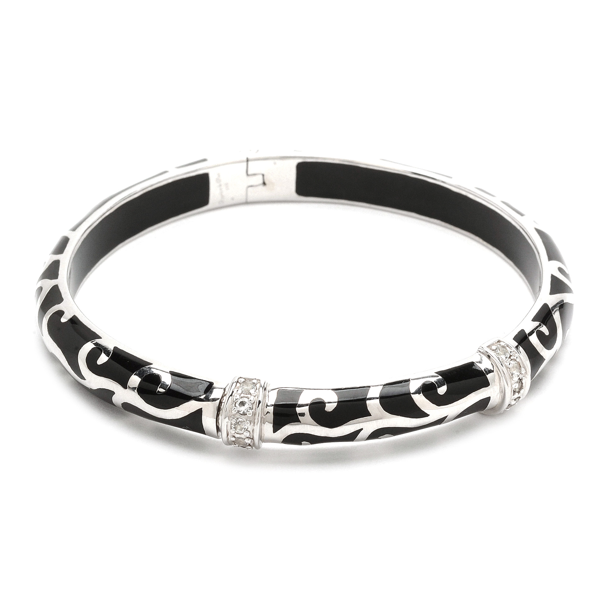 Angelique De Paris Enameled on Sterling and White Sapphire Bangle