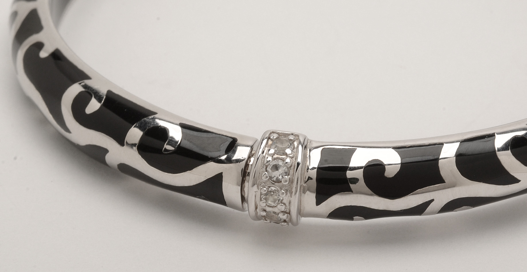 Angelique De Paris Enameled on Sterling and White Sapphire Bangle