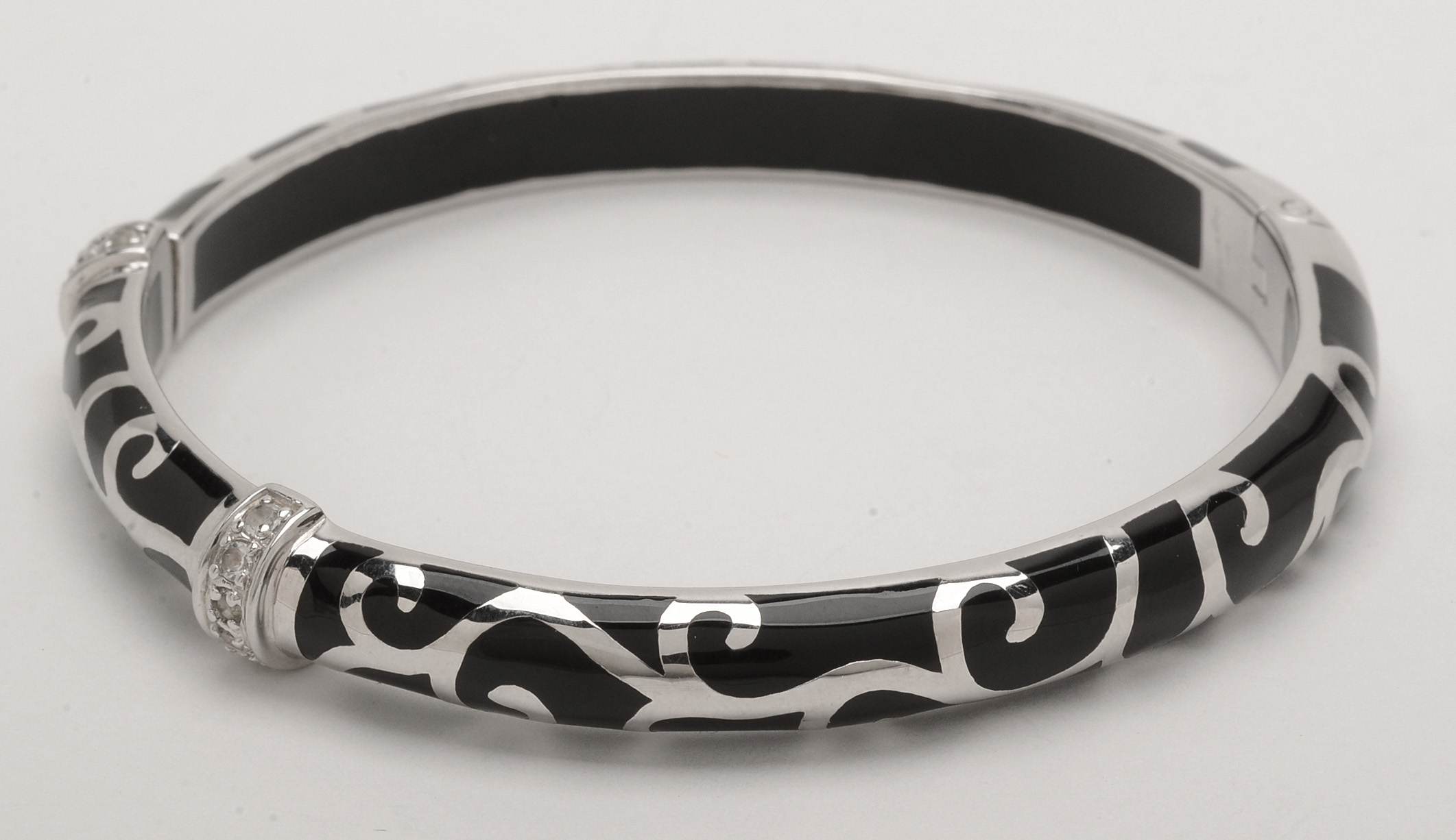 Angelique De Paris Enameled on Sterling and White Sapphire Bangle