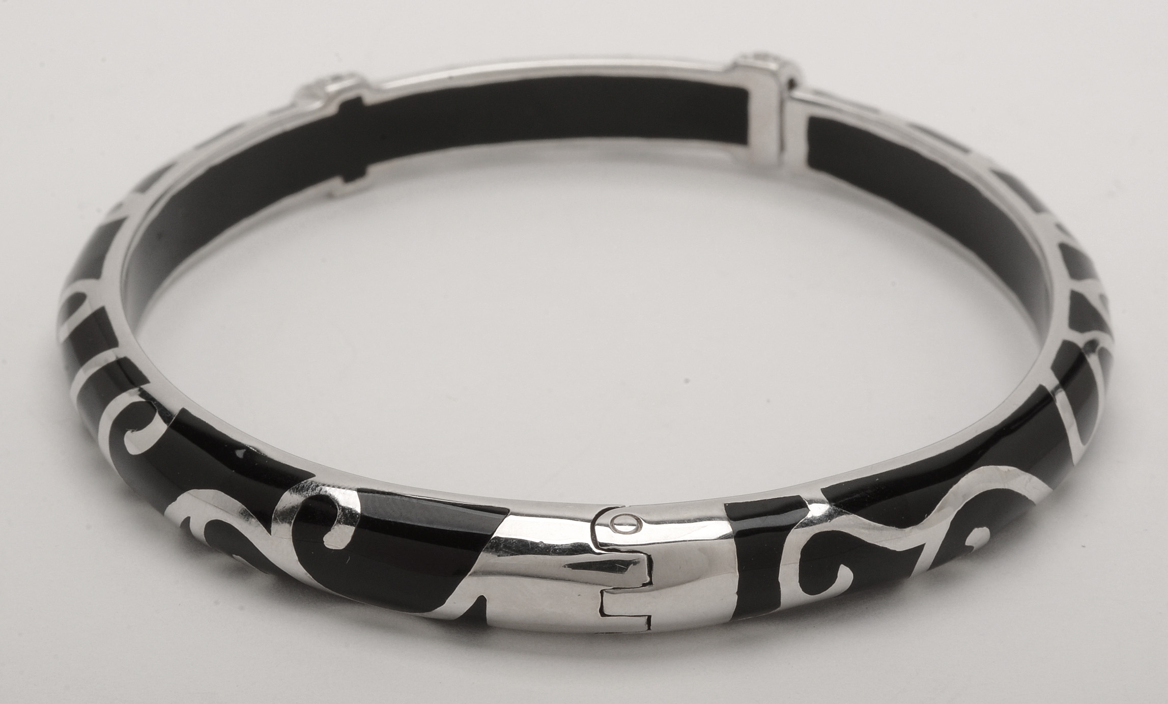 Angelique De Paris Enameled on Sterling and White Sapphire Bangle