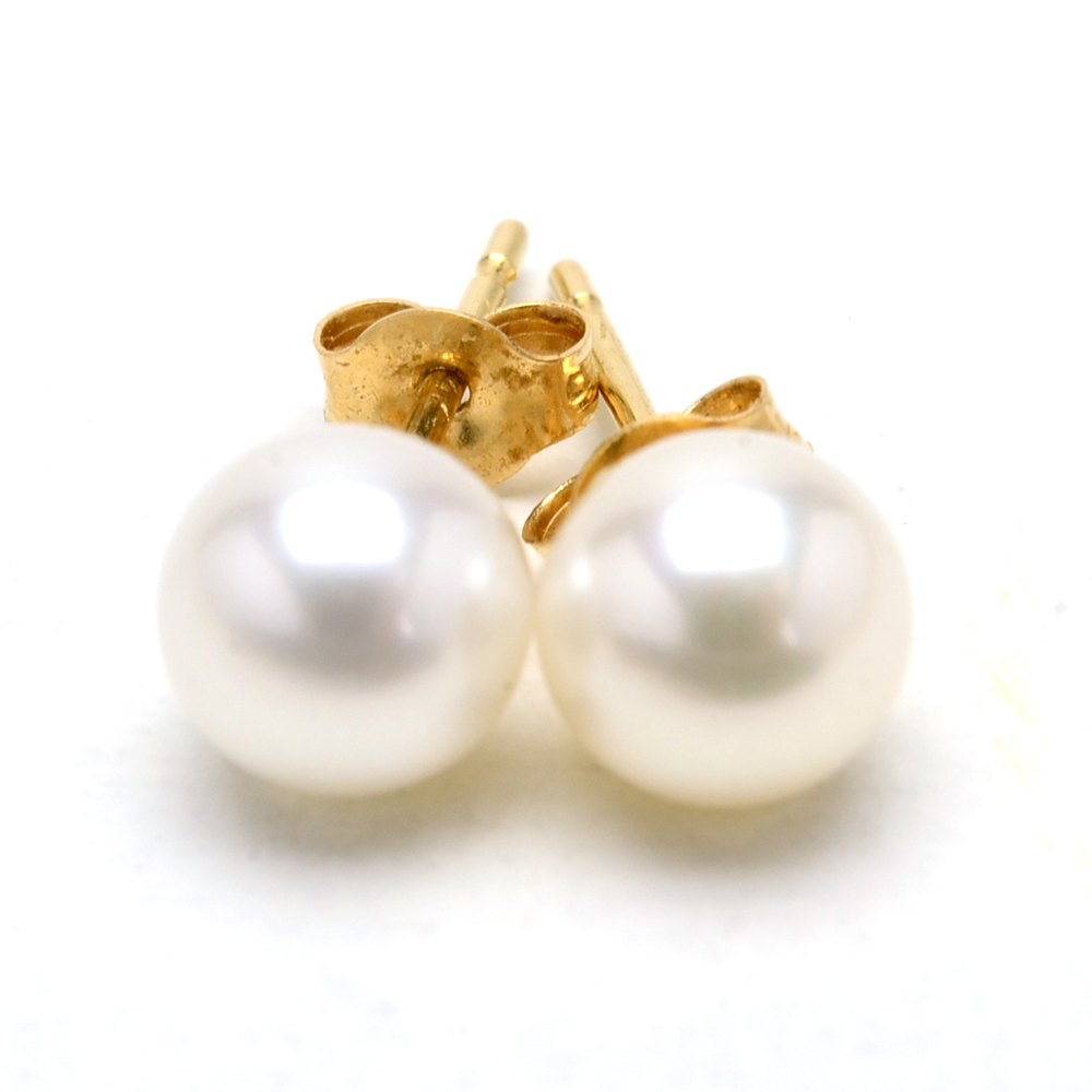 14K Yellow Gold Cultured Pearl Necklace, Bracelet and Studs