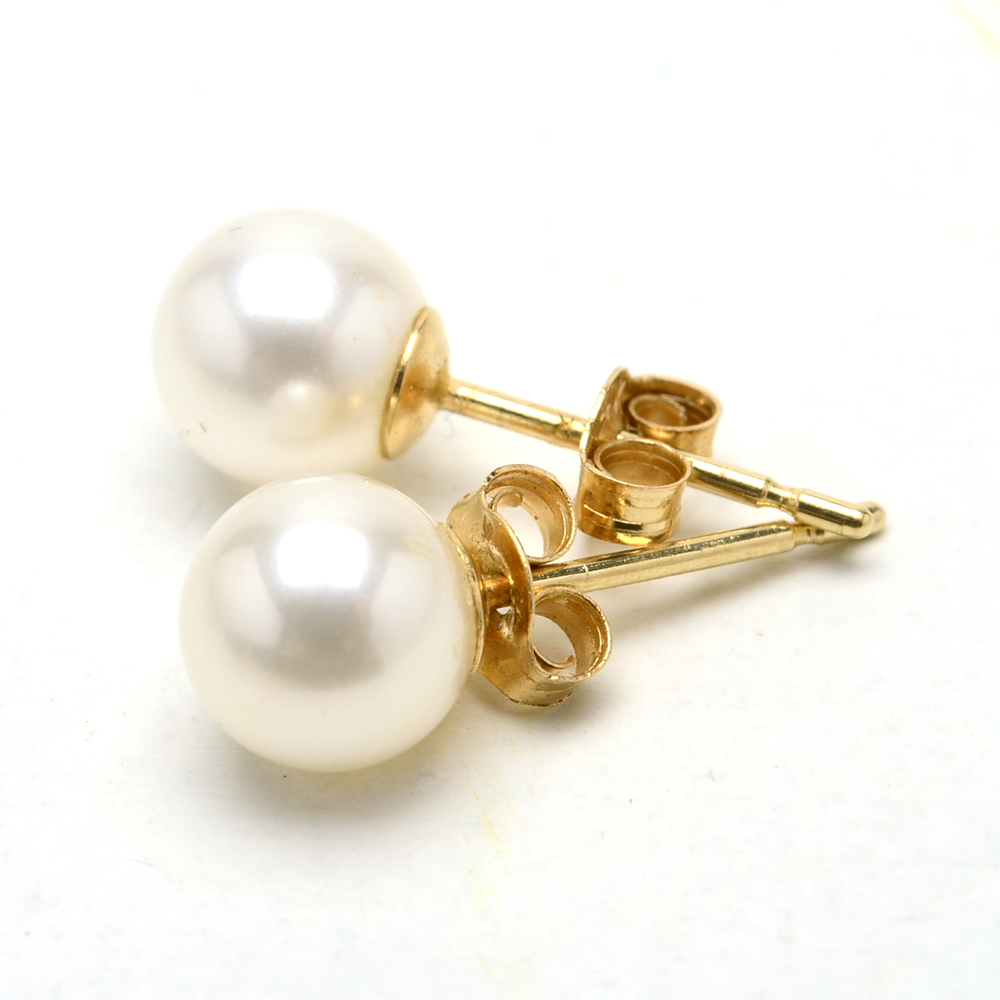 14K Yellow Gold Cultured Pearl Necklace, Bracelet and Studs