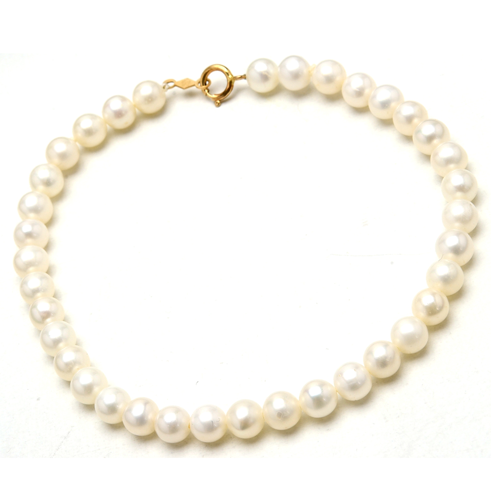 14K Yellow Gold Cultured Pearl Necklace, Bracelet and Studs